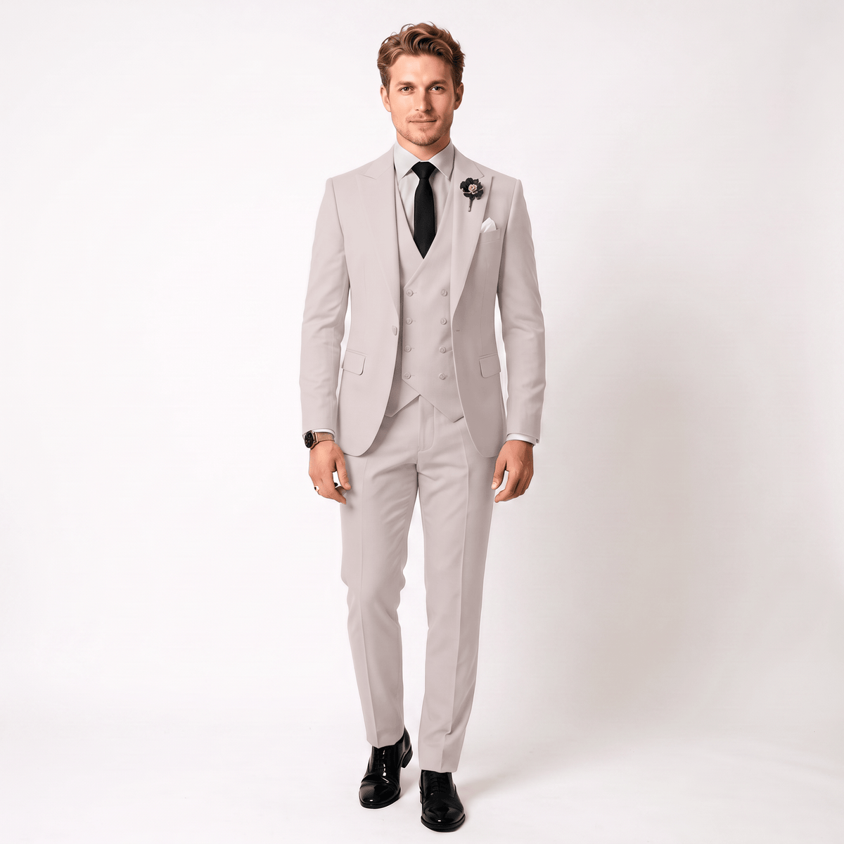aesido Aesido 3 Piece Mens Suit Slim Fit Solid Peak Lapel Suit (Blazer + Vest + Pants)