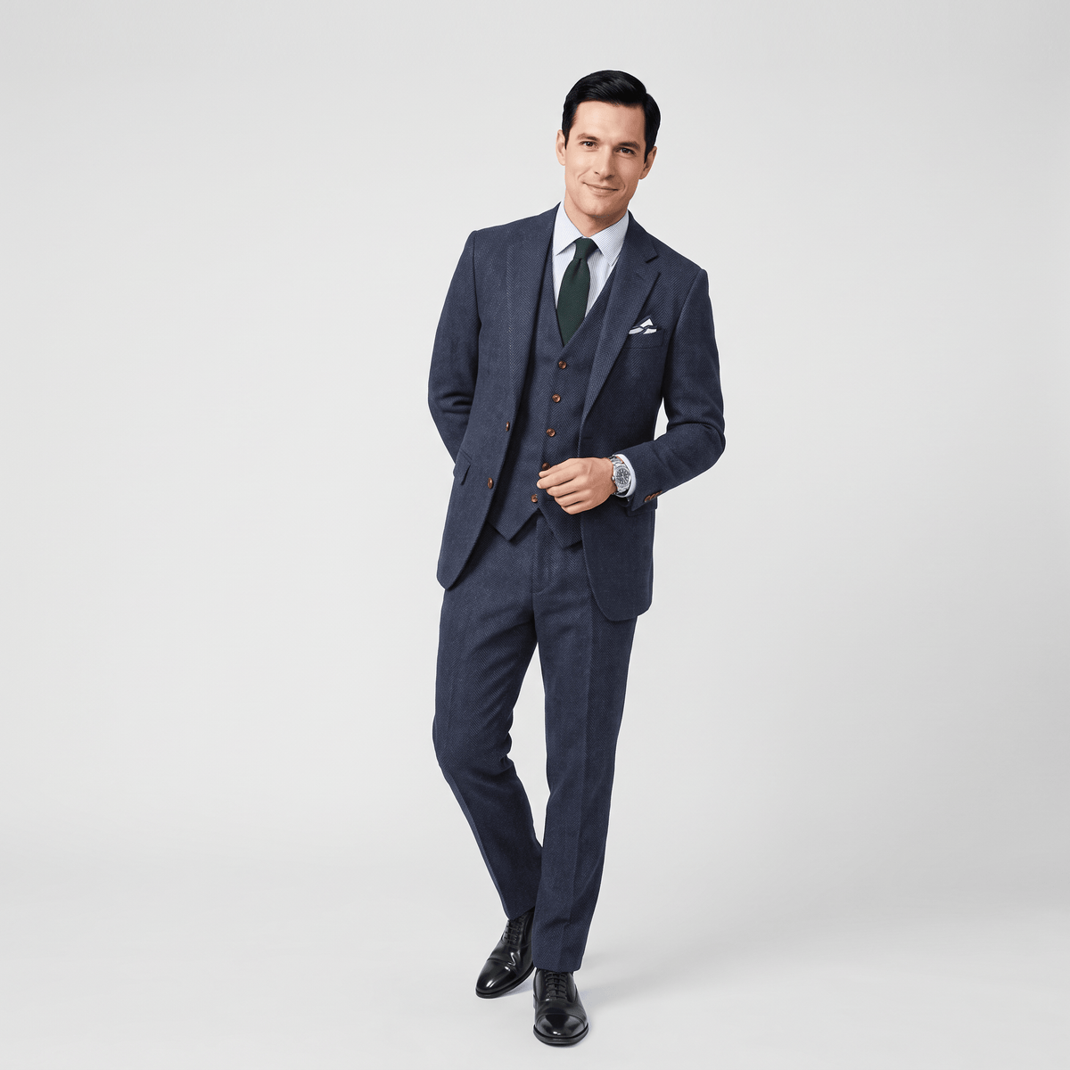 aesido Aesido 3 Pieces Casual Men's Herringbone Notch Lapel Groom Suit For Wedding (Blazer Vest+Pants)