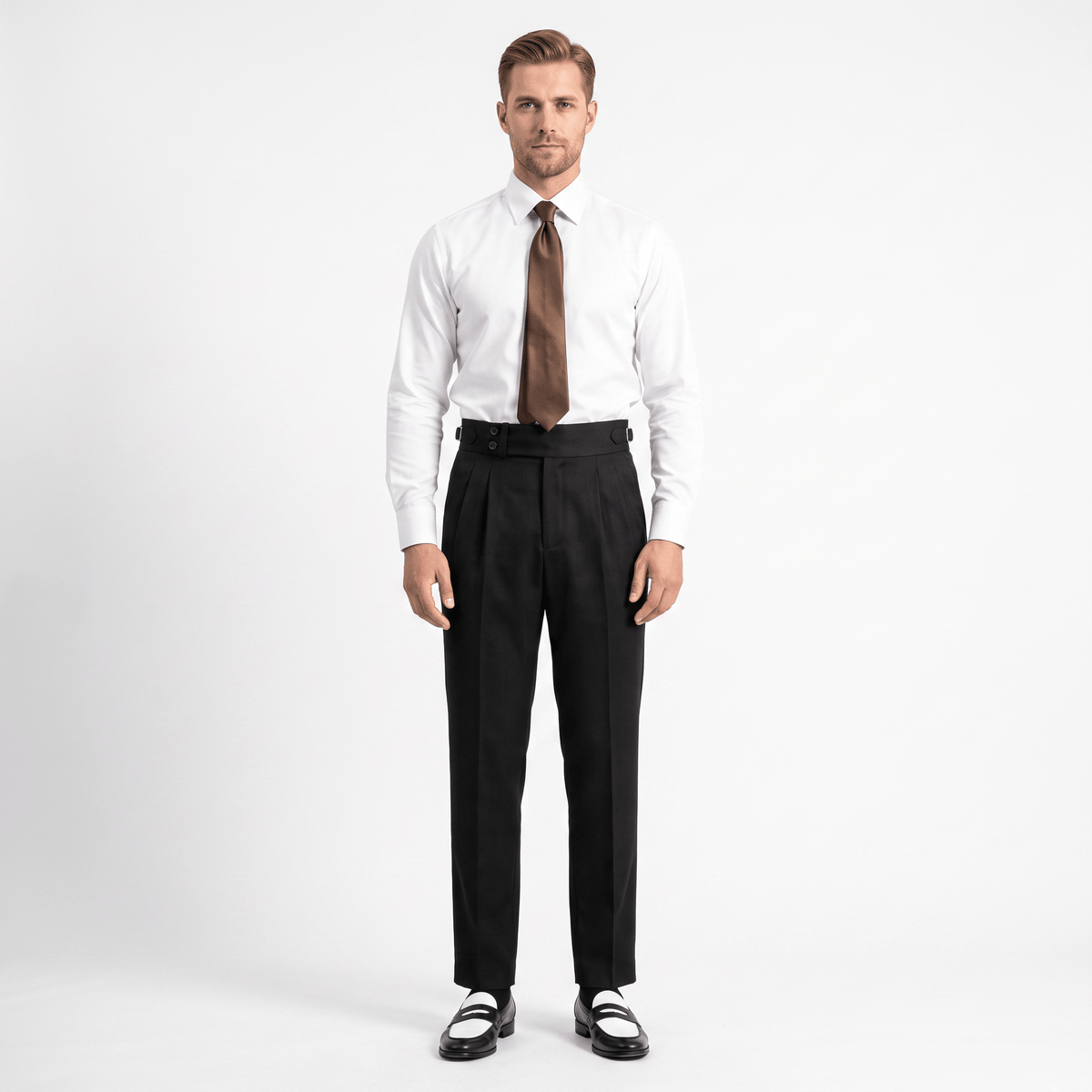 aesido Aesido Black High Waist Casual Business Slim Fit Men's Trousers