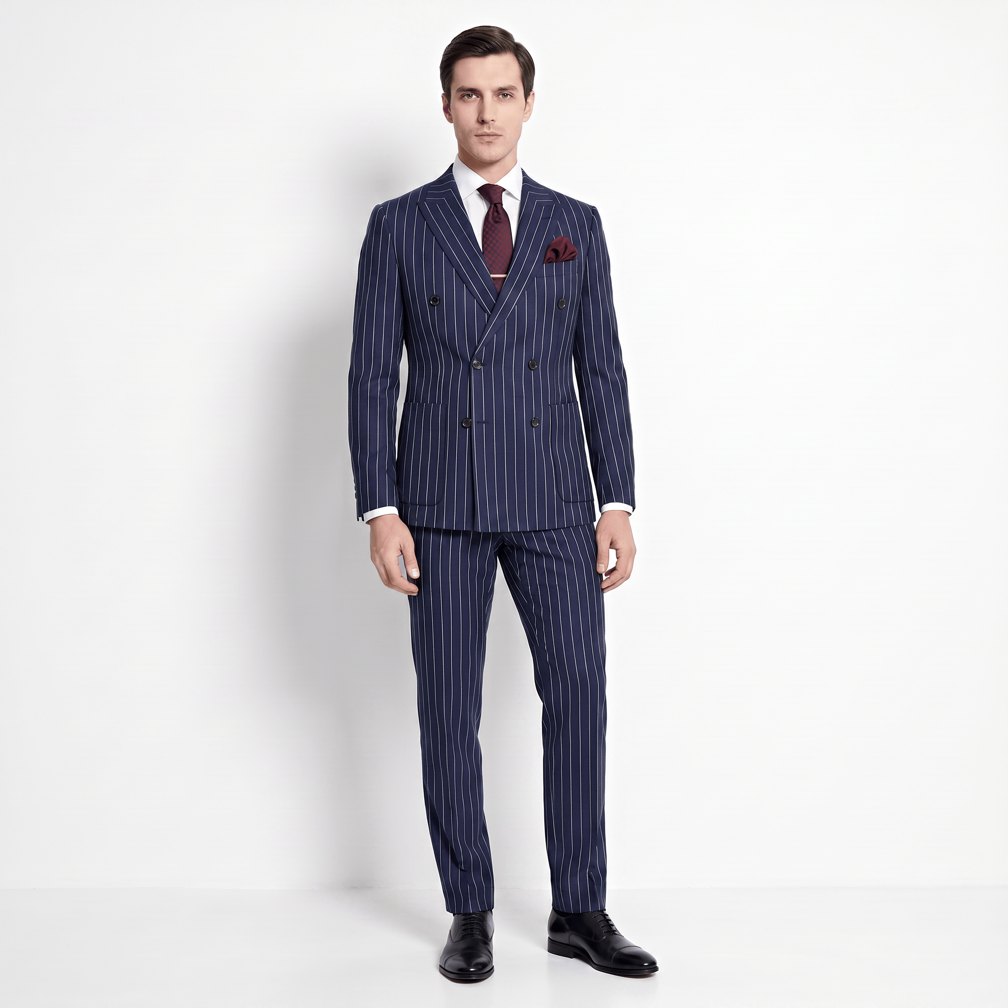 aesido Aesido Business 2 Pieces Men's Suit Navy Striped Double-Breasted Peak Lapel Tuxedos (Blazer+Pants)