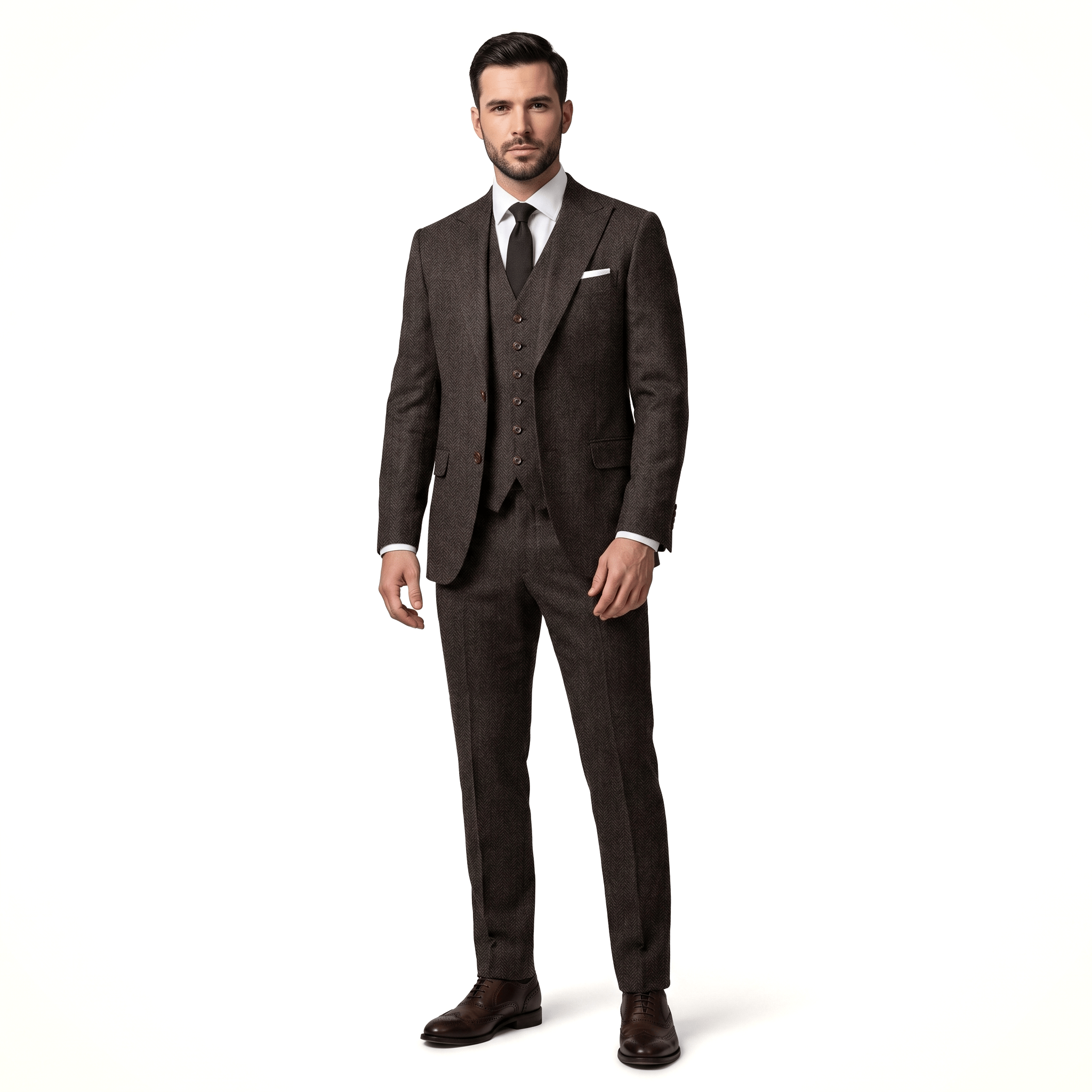Aesido Aesido Classic 3 Pieces Men's Suit Herringbone Peak Lapel Suit(Blazer+vest+Pants)