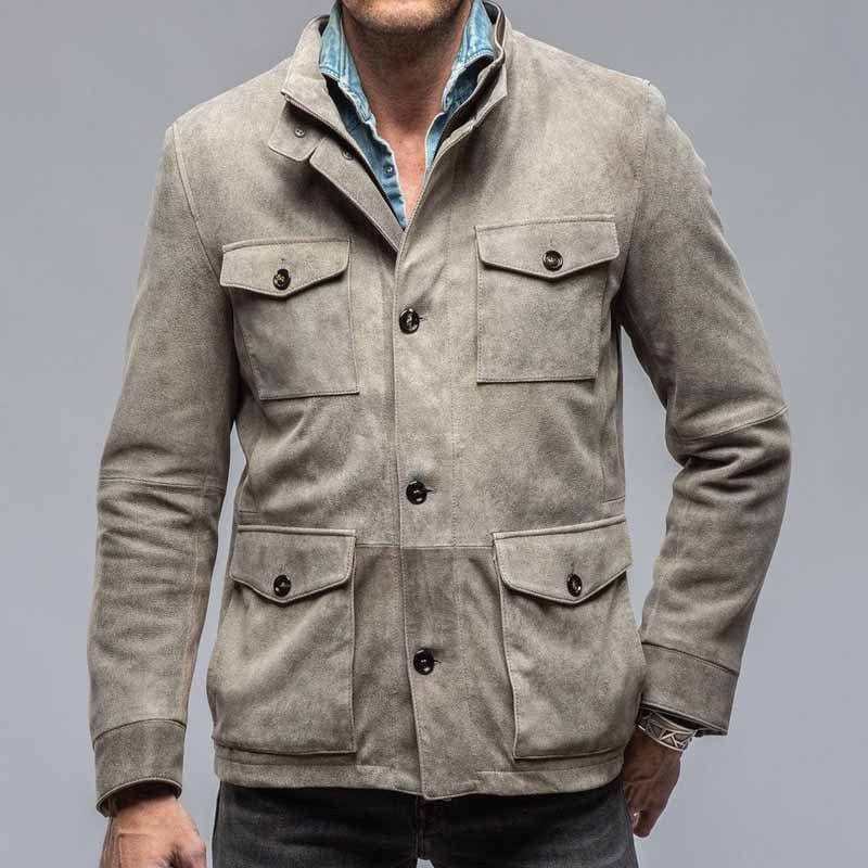 aesido Aesido Grey Men’s Multi-Pocket Long Sleeve Casual Jacket with Turn-Down Collar