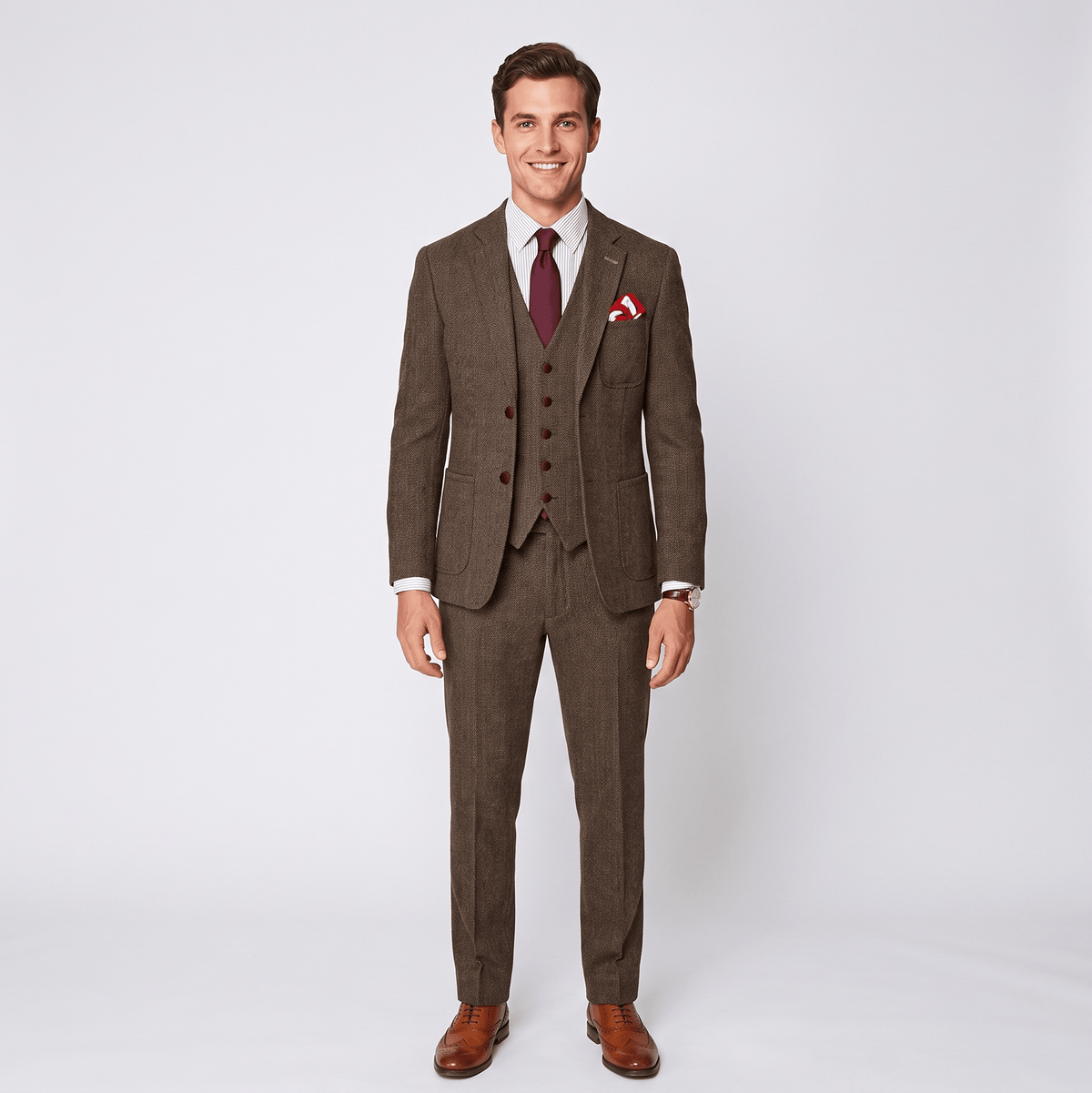 Aesido Aesido Men’s 3 Pieces Herringbone Notch Lapel Suit (Blazer Vest+Pants)