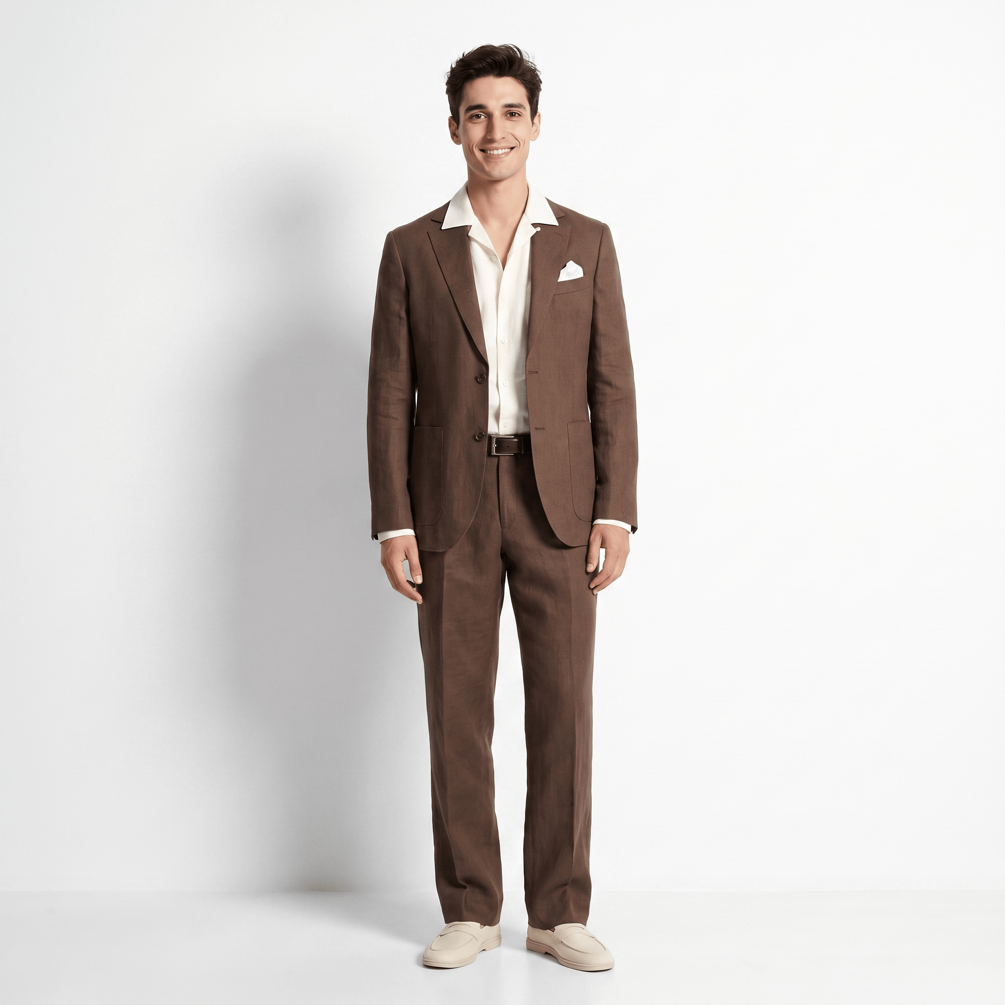 aesido Aesido Retro Linen Double-Buttons 2 Pieces Notch Lapel Men’s Suit (Blazer+Pants)