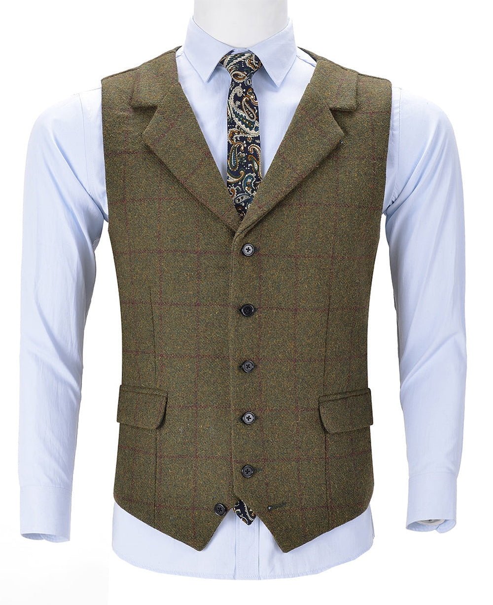 Army Green Formal Plaid Notch Lapel Waistcoat Slim Fit Suit Vest | Aesido Army Green Formal Plaid Notch Lapel Waistcoat Slim Fit Suit Vest | Aesido