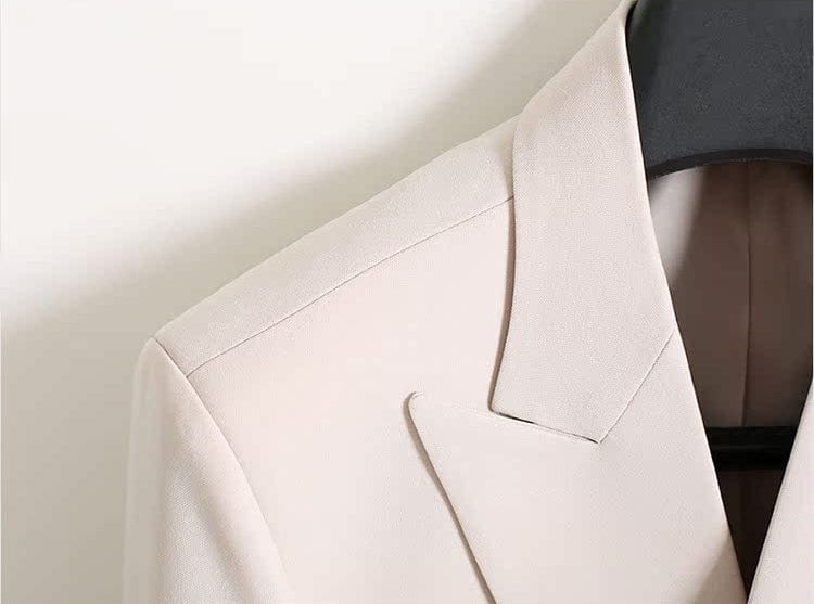 aesido Beige 2 Piece Double Brested Business Casual Silm Fil Men Suit