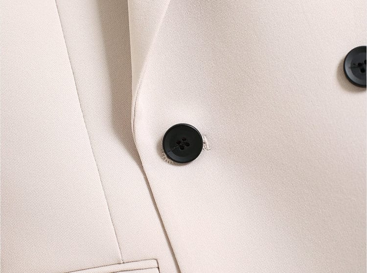 aesido Beige 2 Piece Double Brested Business Casual Silm Fil Men Suit