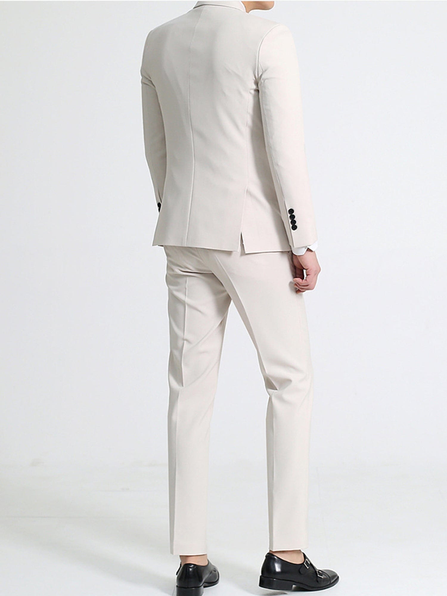 aesido Beige 2 Piece Double Brested Business Casual Silm Fil Men Suit