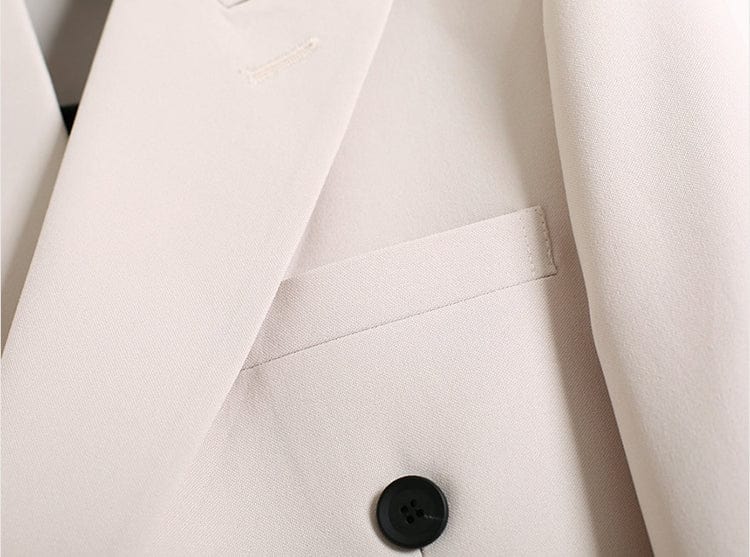 aesido Beige 2 Piece Double Brested Business Casual Silm Fil Men Suit