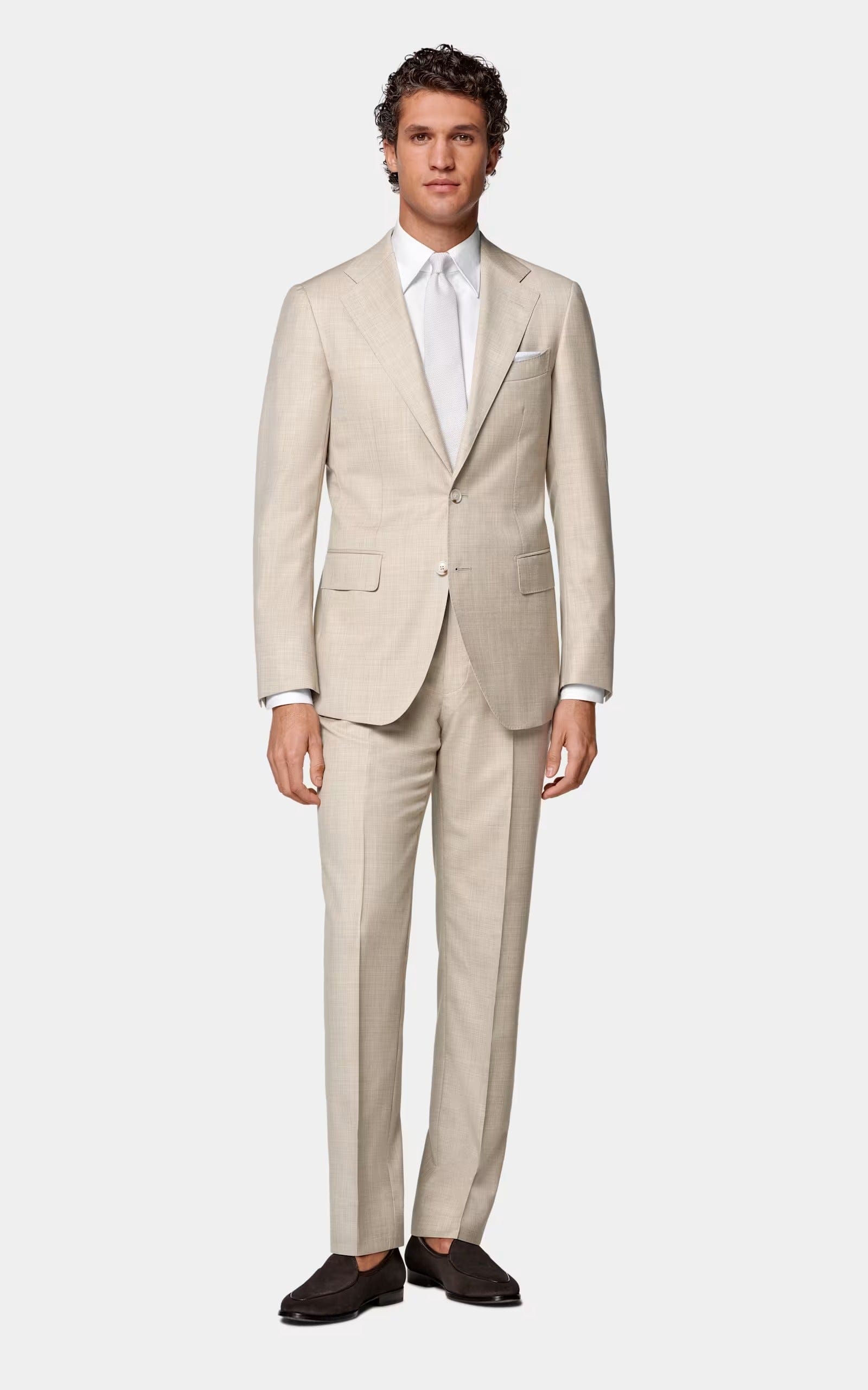 aesido Beige 2 Piece Double Button Casual Slim Fit Men Suit (Blazer+Pants)