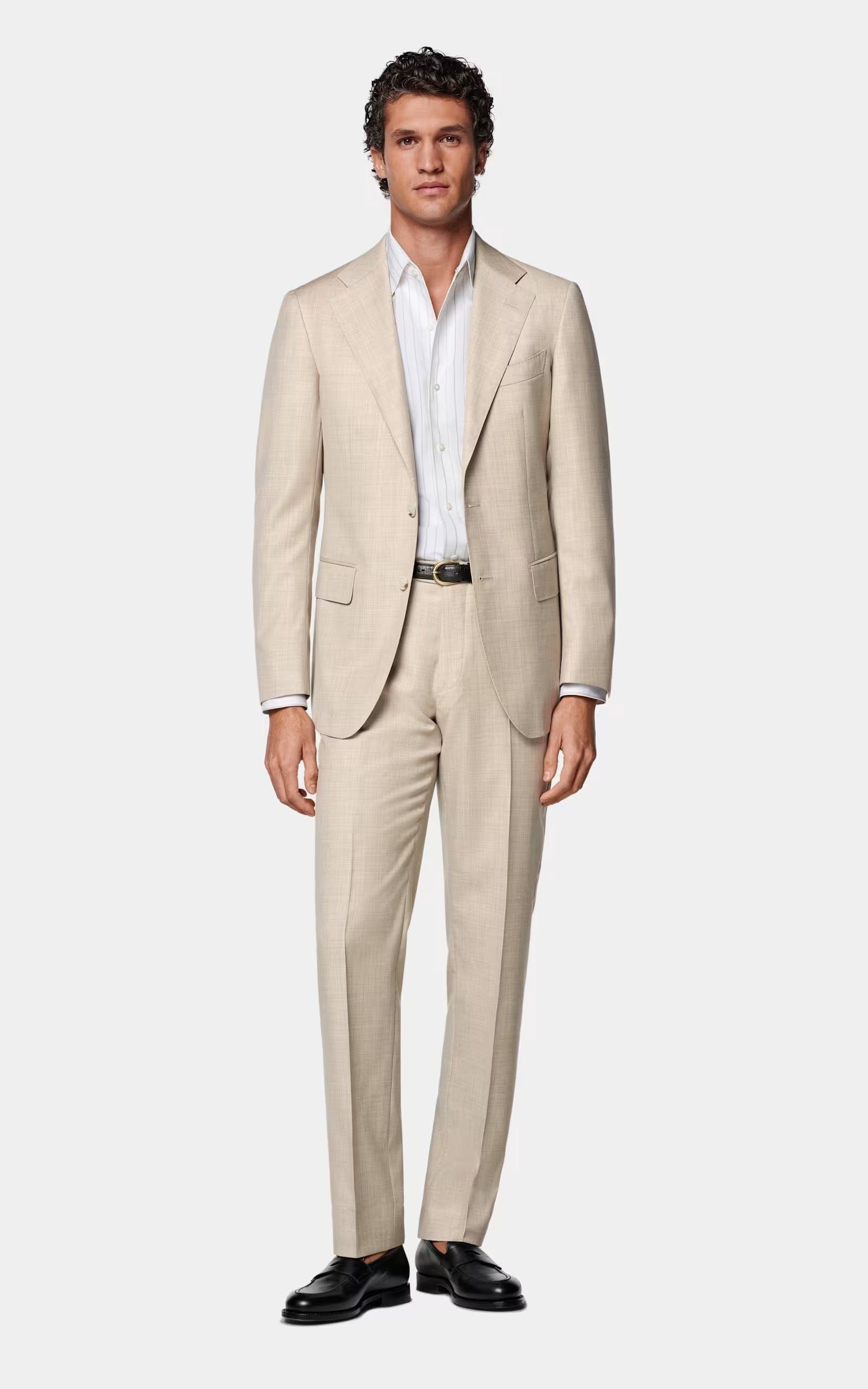 aesido Beige 2 Piece Double Button Casual Slim Fit Men Suit (Blazer+Pants)