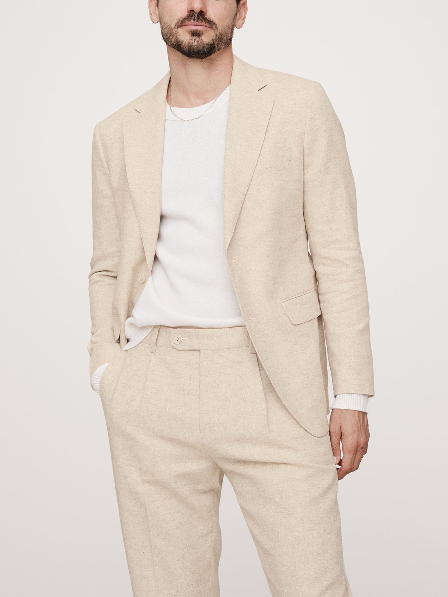 Beige Summer Linen Mens Suit 2-Piece Blazer & Pants Set Beige / 48R Beige Summer Linen Mens Suit 2-Piece Blazer & Pants Set Beige / 48R