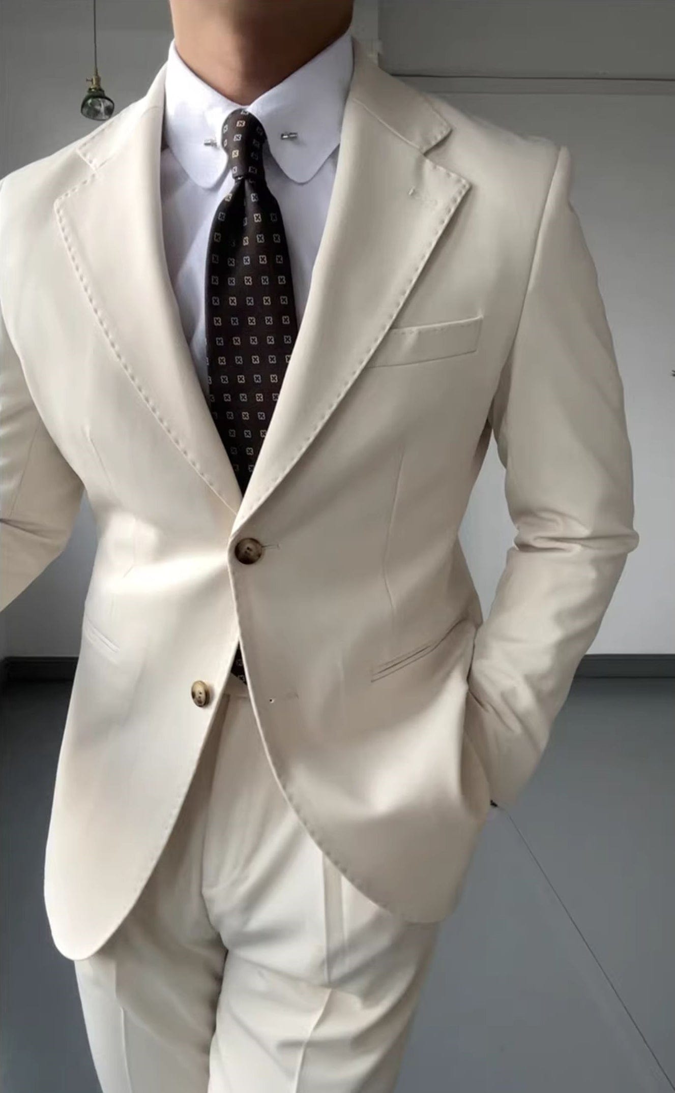 Mens 2-Piece Suit Notch Lapel Blazer & Pants Beige / 36R Mens 2-Piece Suit Notch Lapel Blazer & Pants Beige / 36R
