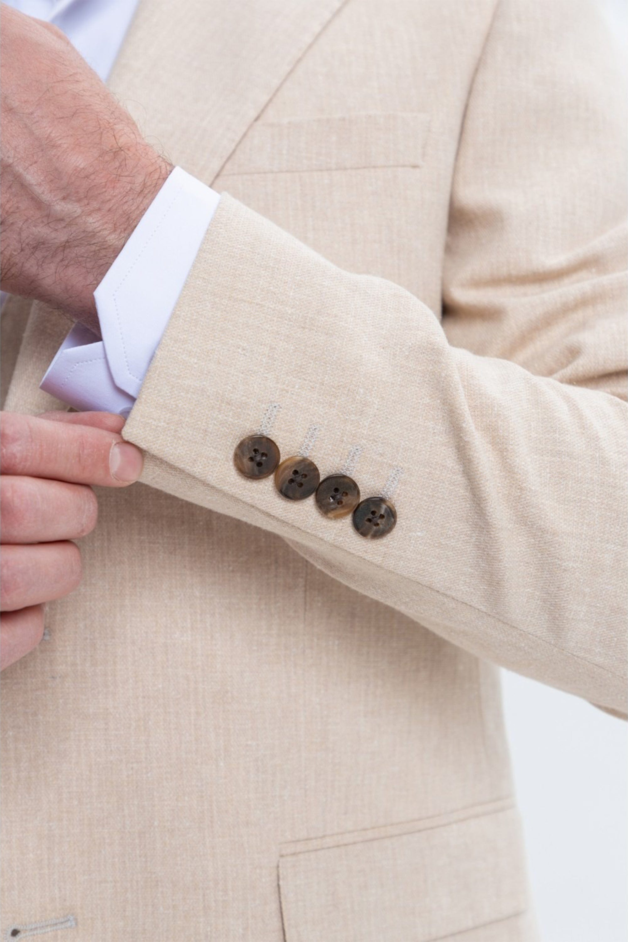 aesido Beige 3 Piece Double Button Business Casual Slim Fit Men Suit