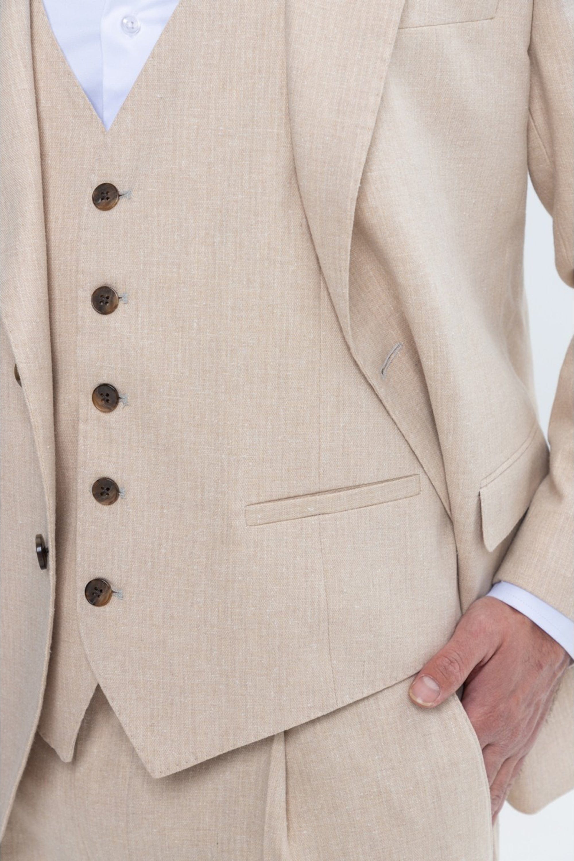 aesido Beige 3 Piece Double Button Business Casual Slim Fit Men Suit