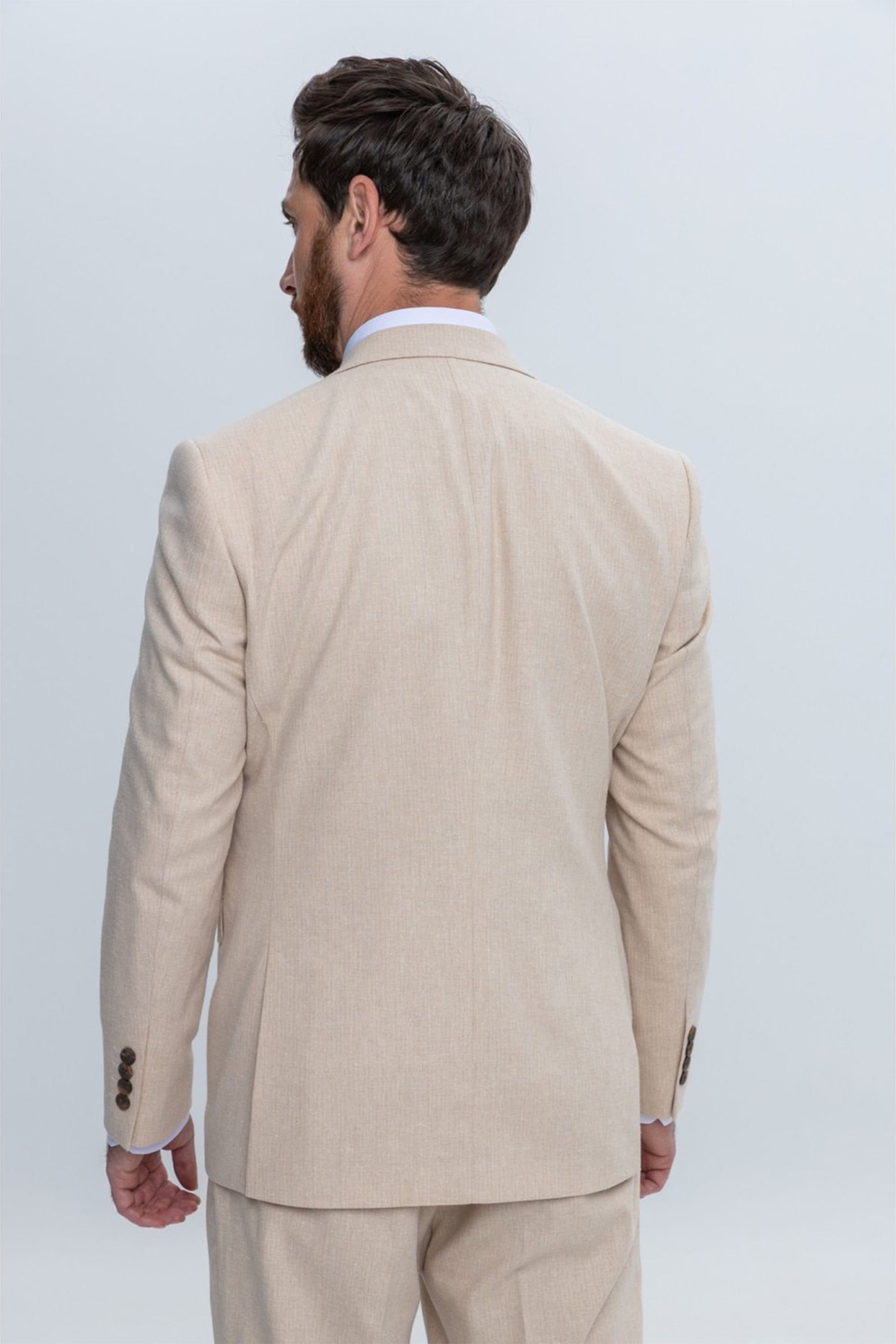 aesido Beige 3 Piece Double Button Business Casual Slim Fit Men Suit