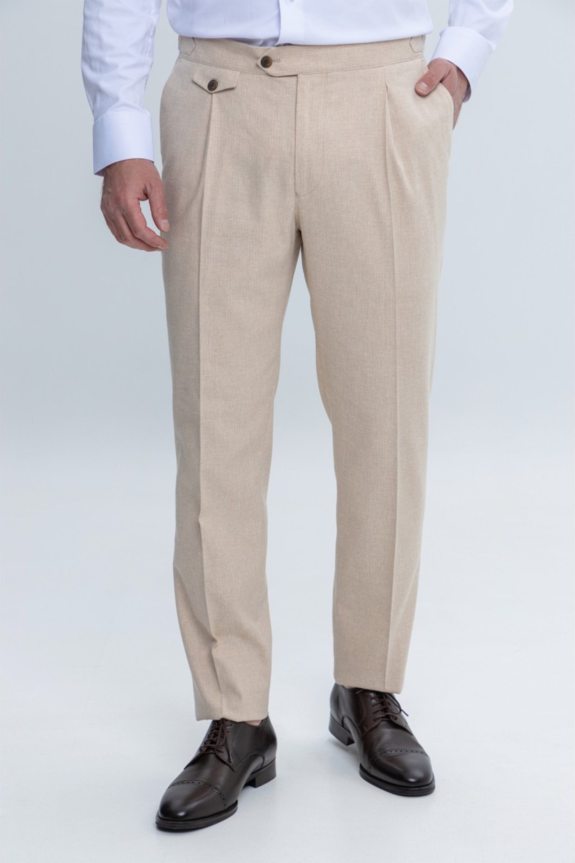 aesido Beige Business Casual Slim Fit Men's Suit Trousers