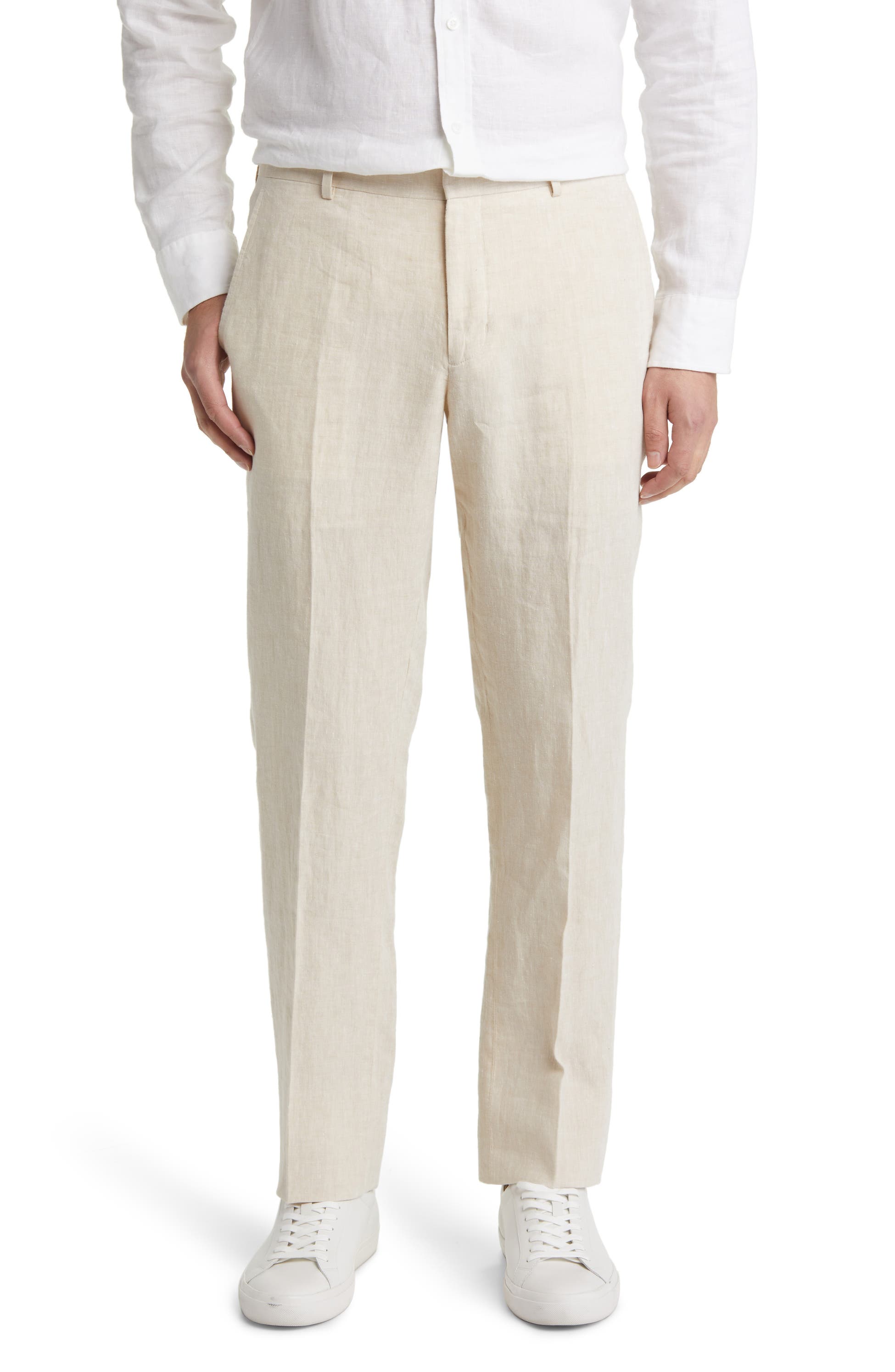 Aesido Beige Linen Business Casual Men's Pants Beige / 30W X 30L Aesido Beige Linen Business Casual Men's Pants Beige / 30W X 30L
