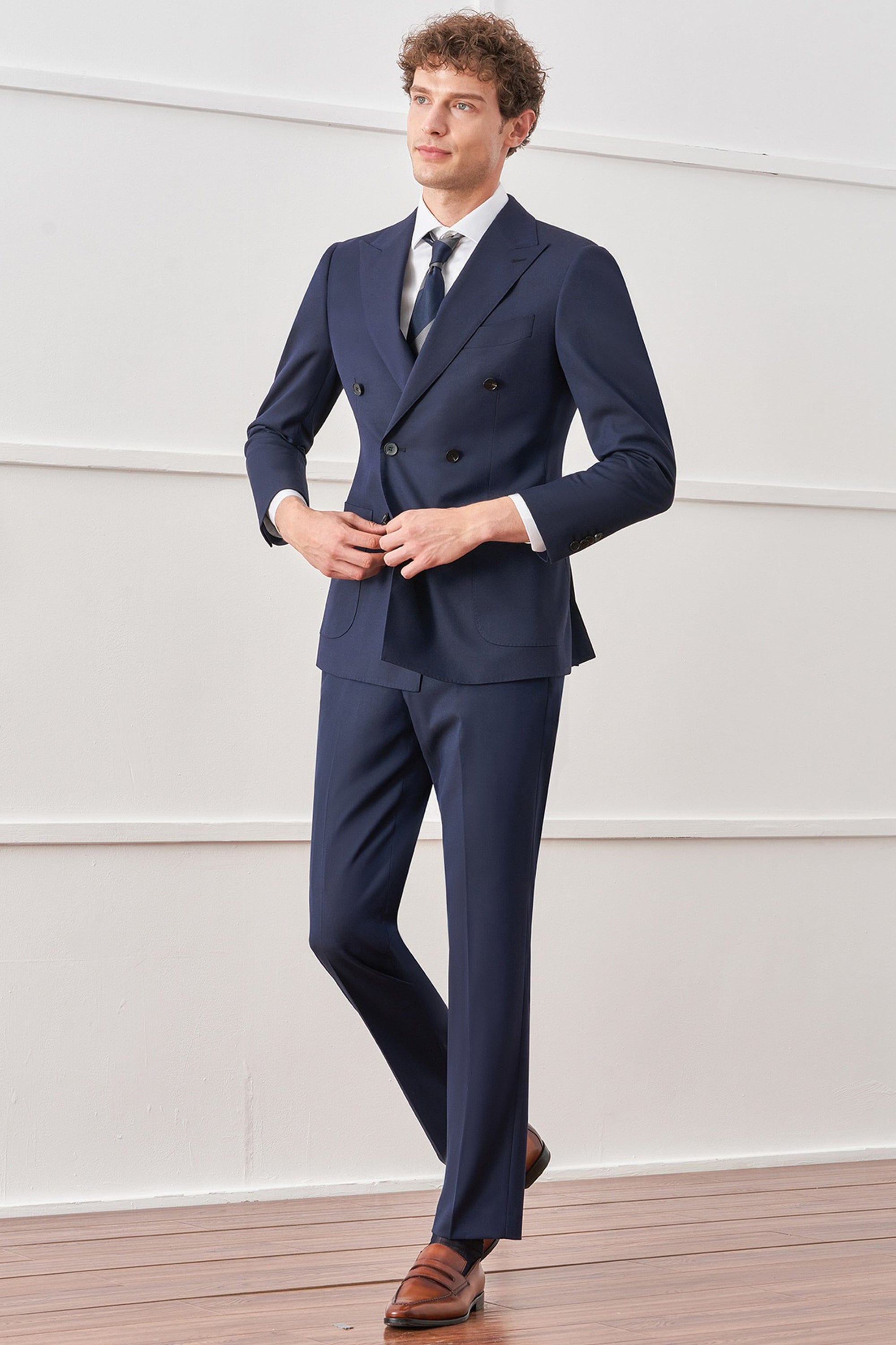 aesido Black 2 Piece Double Breasted Business Casual Men's Suit Groom Wedding Banquet Dress