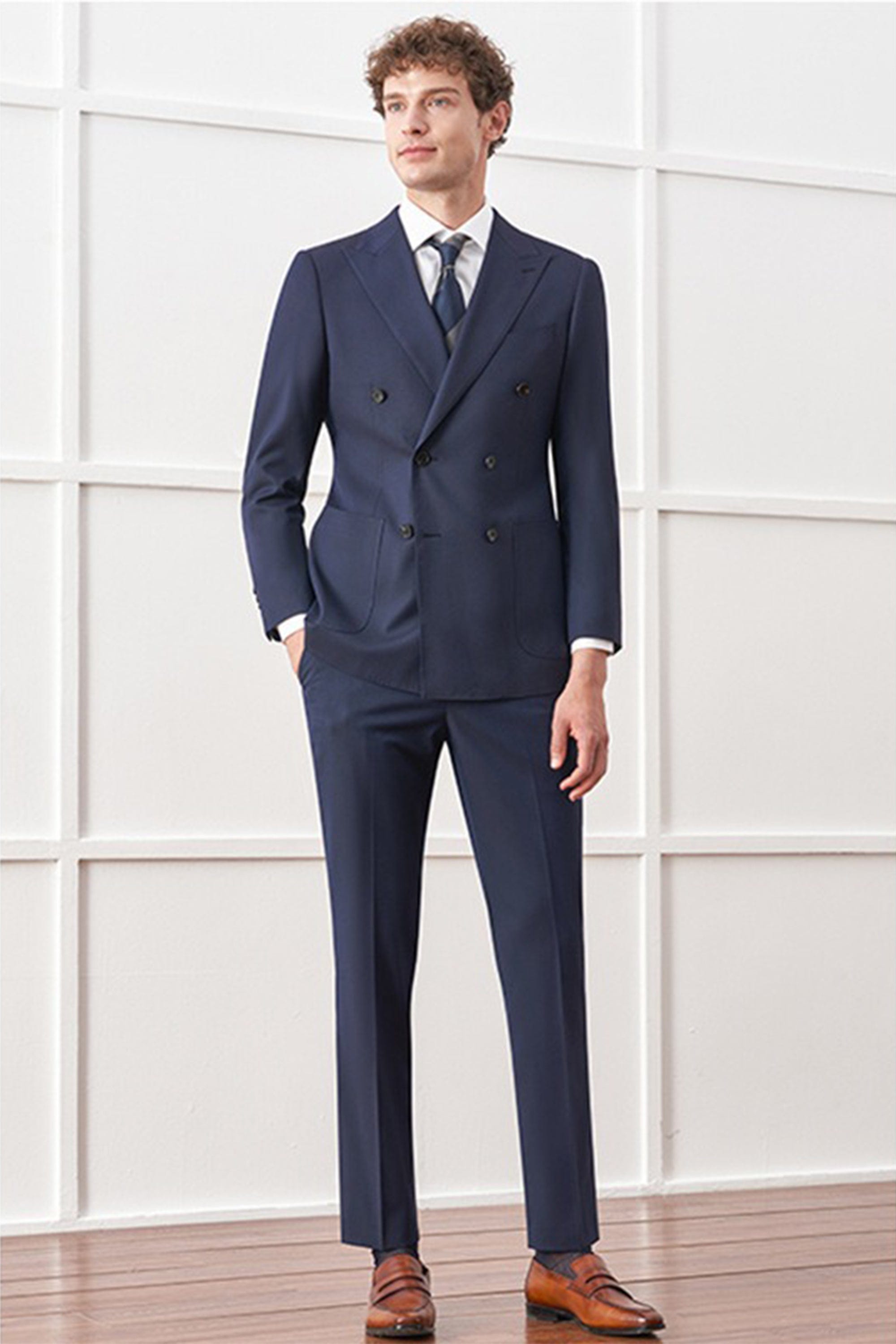 aesido Black 2 Piece Double Breasted Business Casual Men's Suit Groom Wedding Banquet Dress