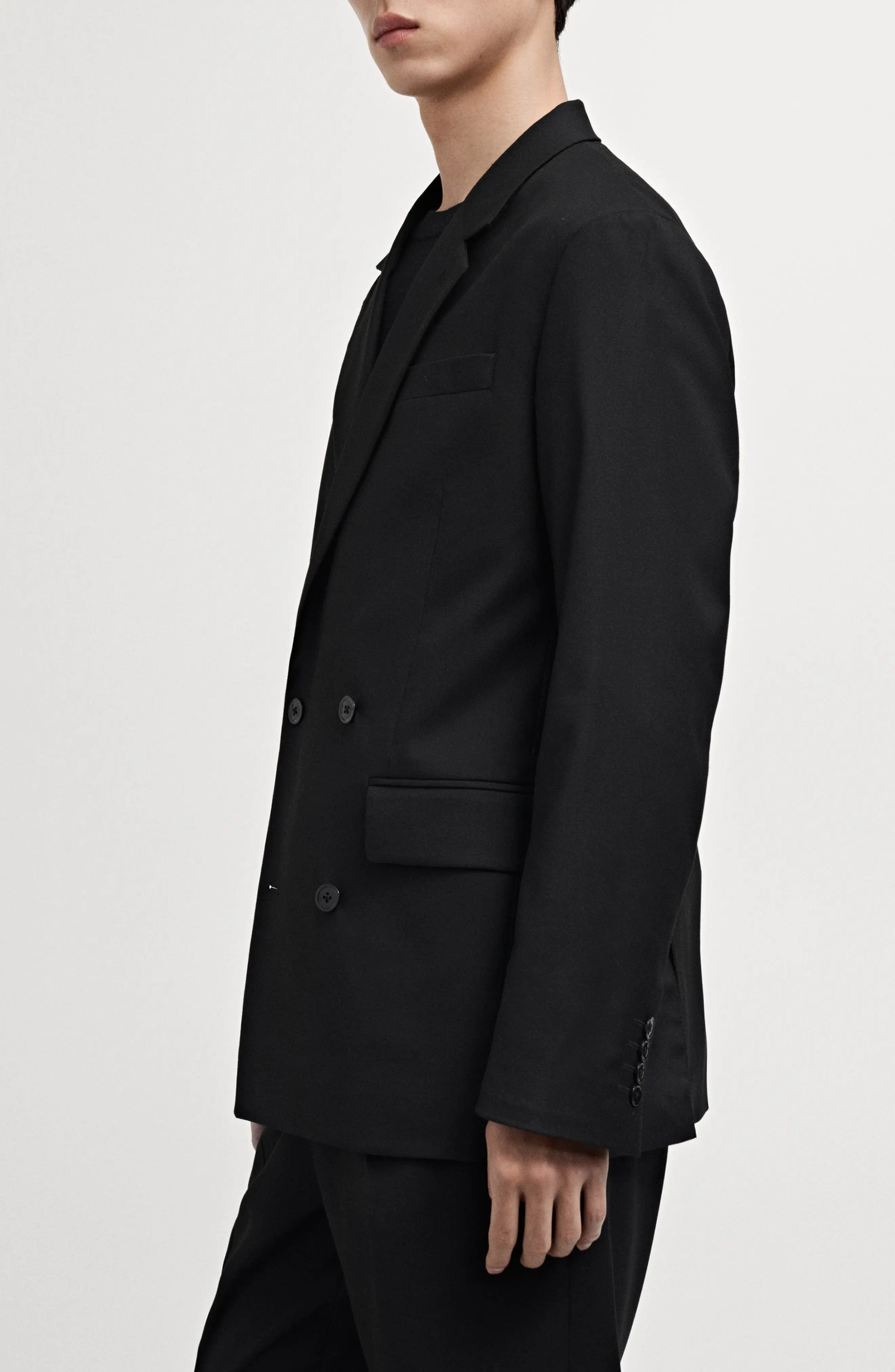 aesido Black 2 piece Double Breasted Casual Men Suit (Blazer+Pants)