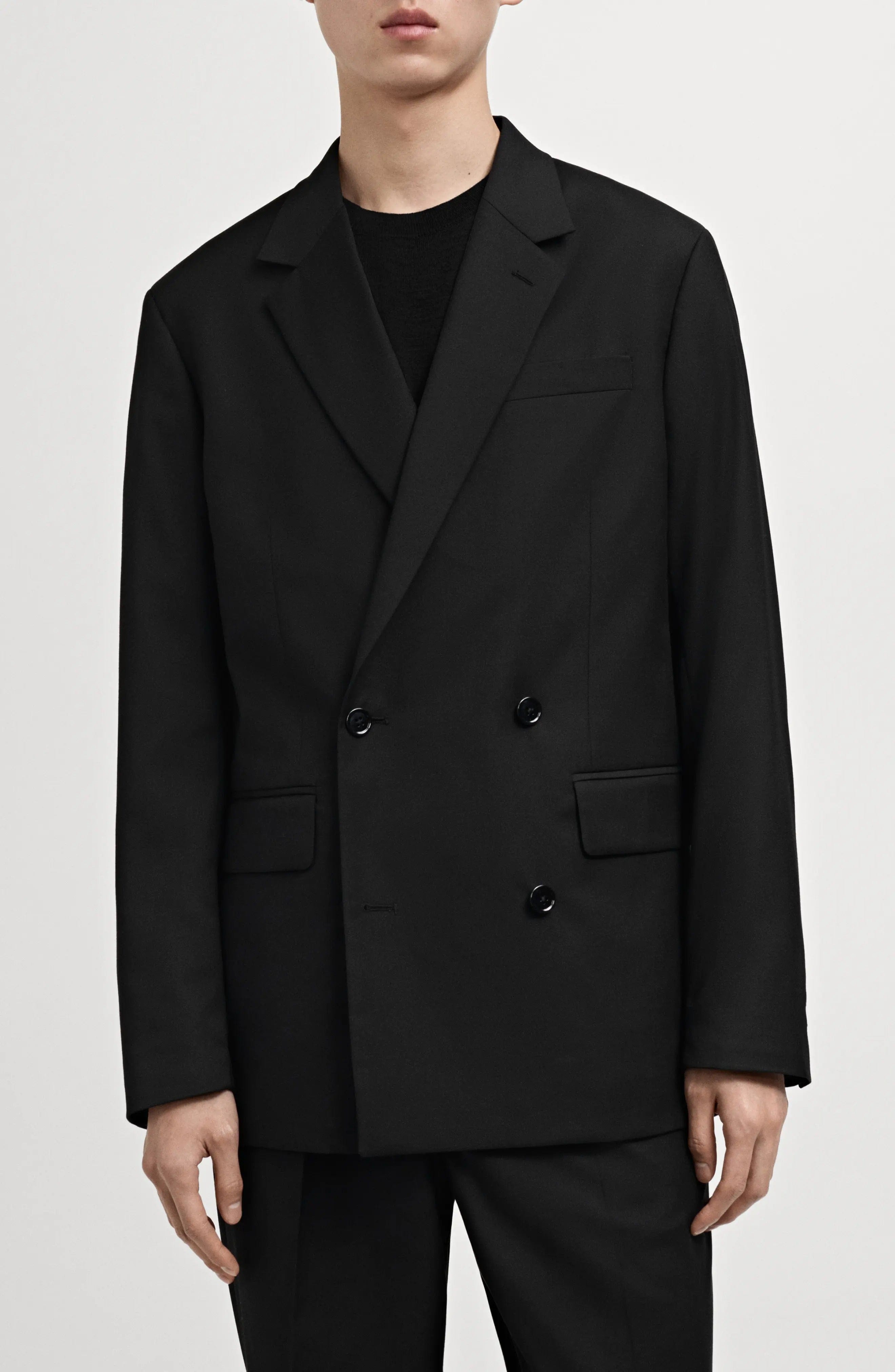 aesido Black 2 piece Double Breasted Casual Men Suit (Blazer+Pants)
