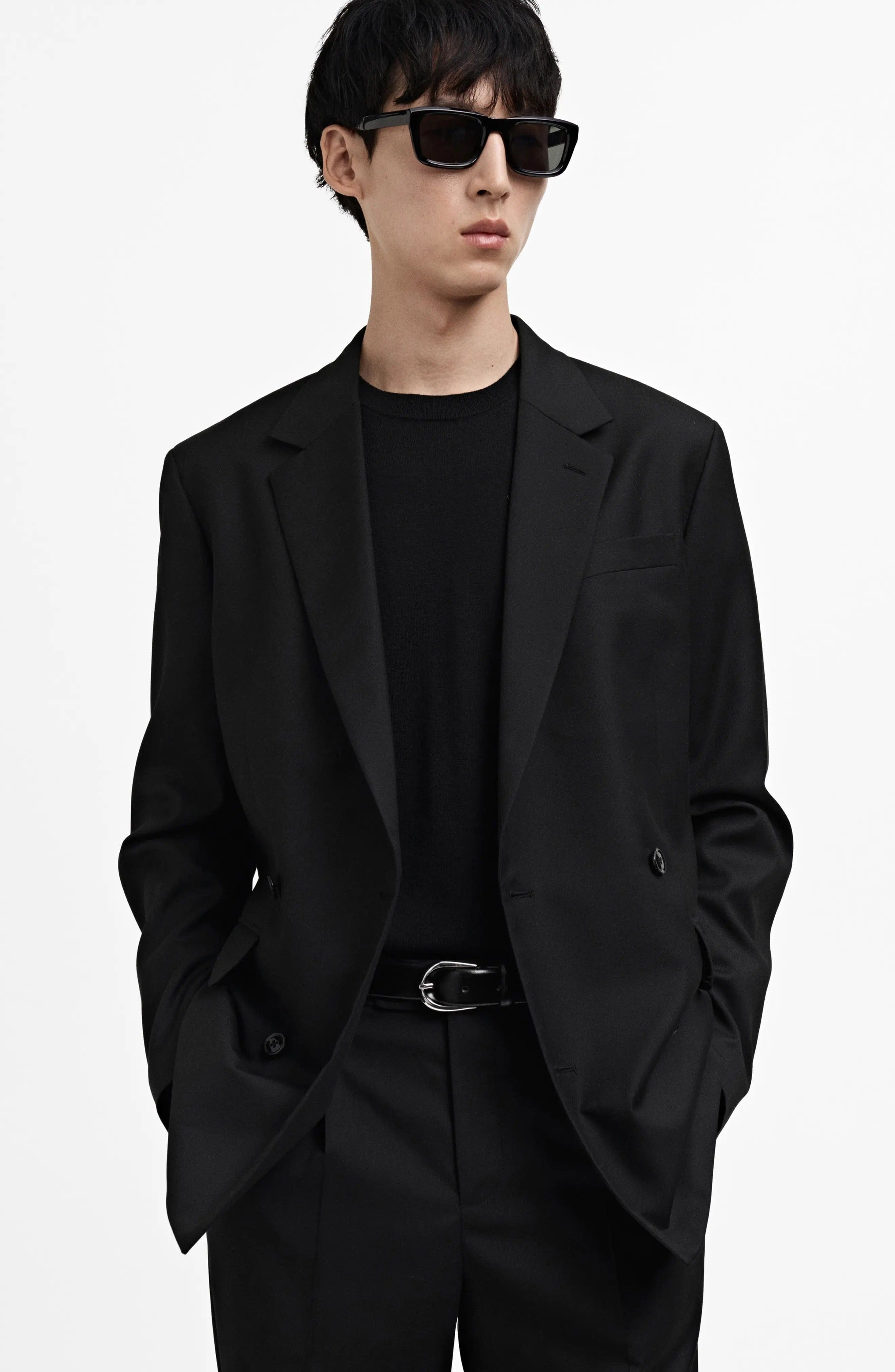 aesido Black 2 piece Double Breasted Casual Men Suit (Blazer+Pants)