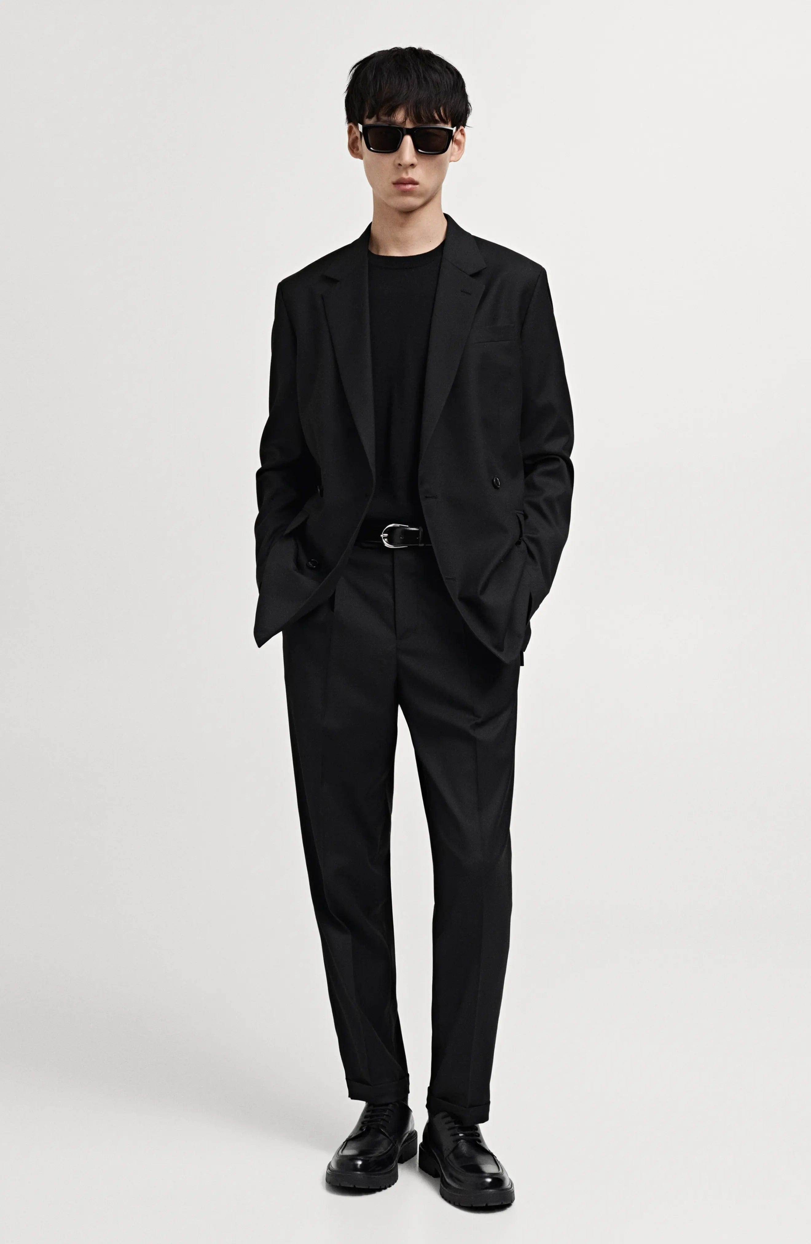 aesido Black 2 piece Double Breasted Casual Men Suit (Blazer+Pants)