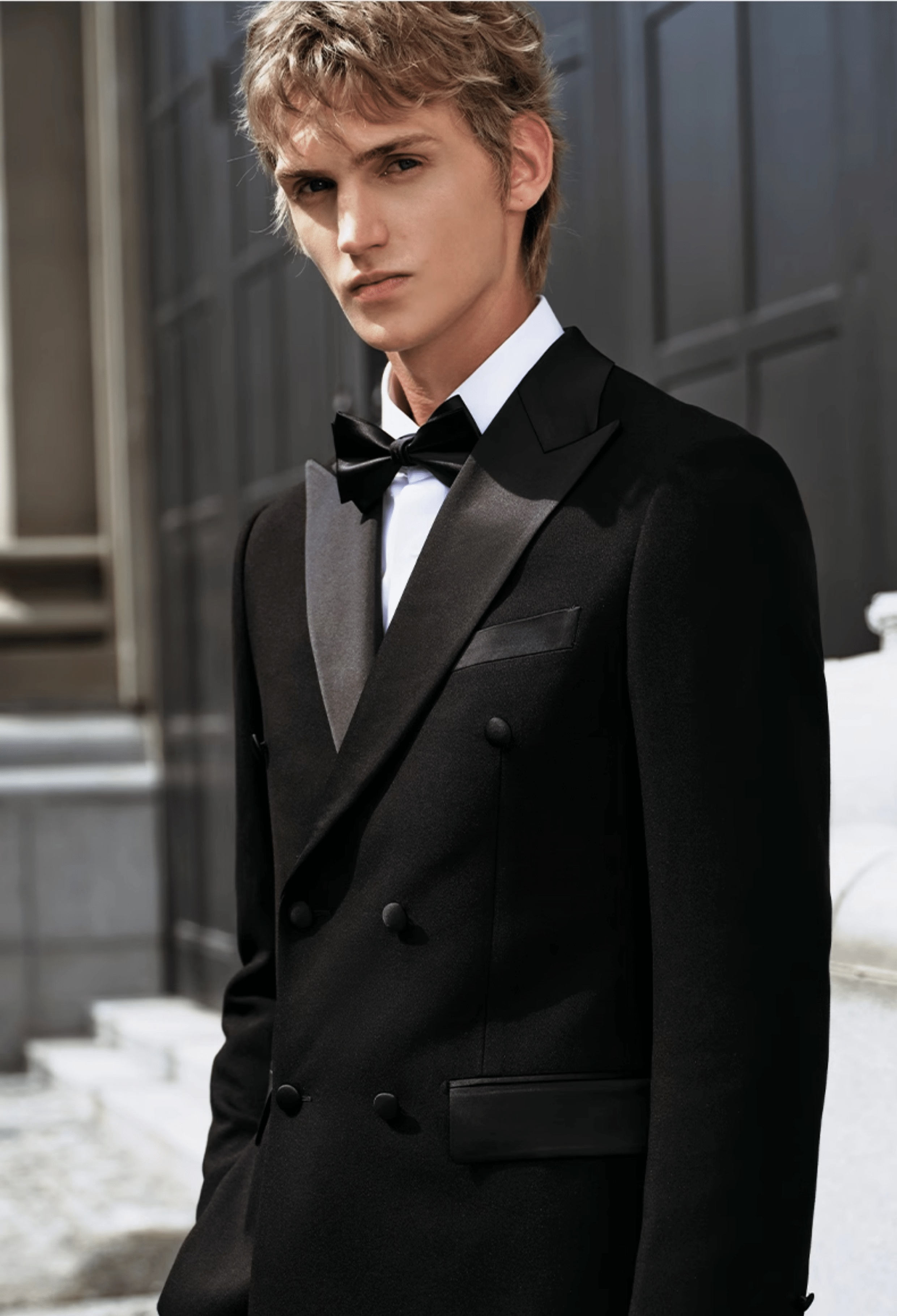 aesido Black 2 Piece Double Breasted Satin Collar Men's Suit Groom Wedding Dress