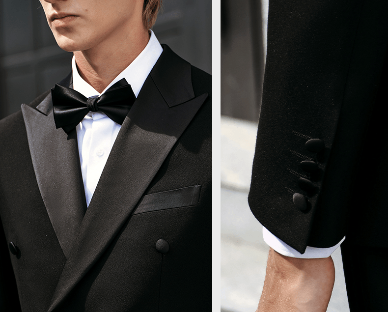 aesido Black 2 Piece Double Breasted Satin Collar Men's Suit Groom Wedding Dress