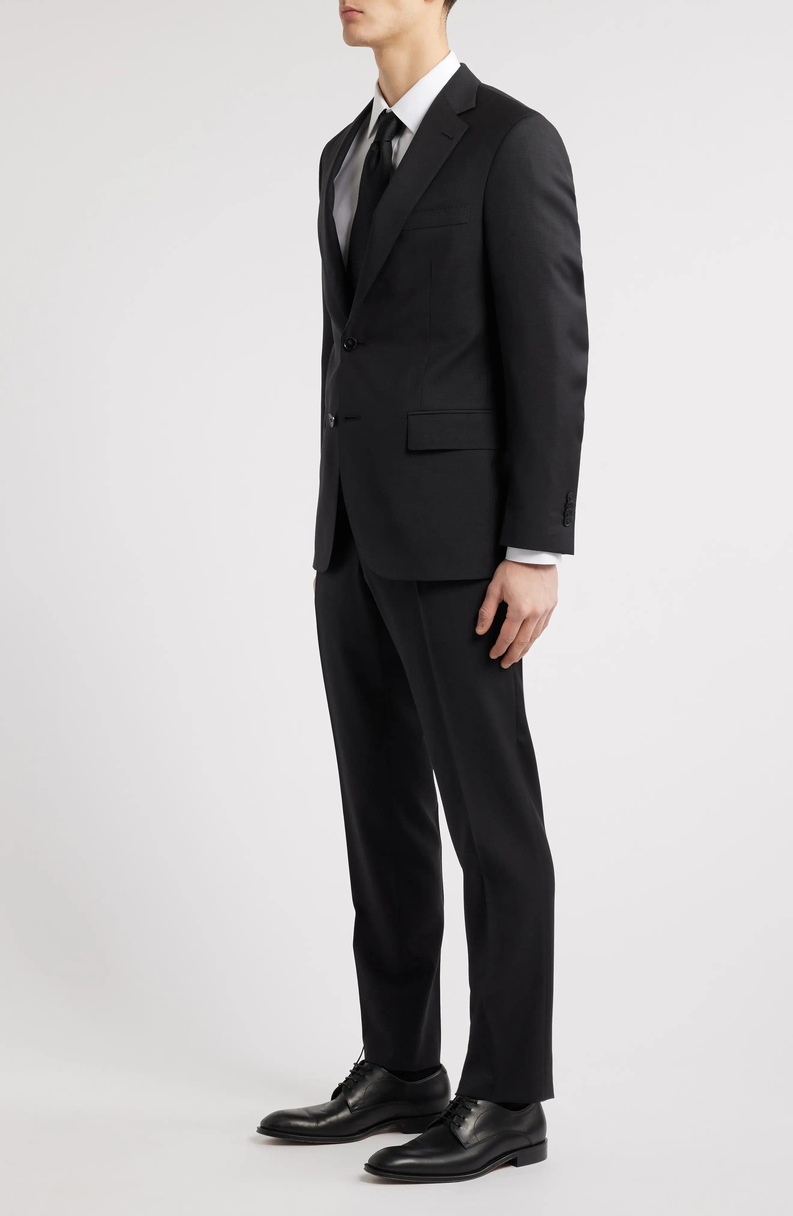 aesido Black 2 Piece Double Button Business Casual Silm Fit Men Suit