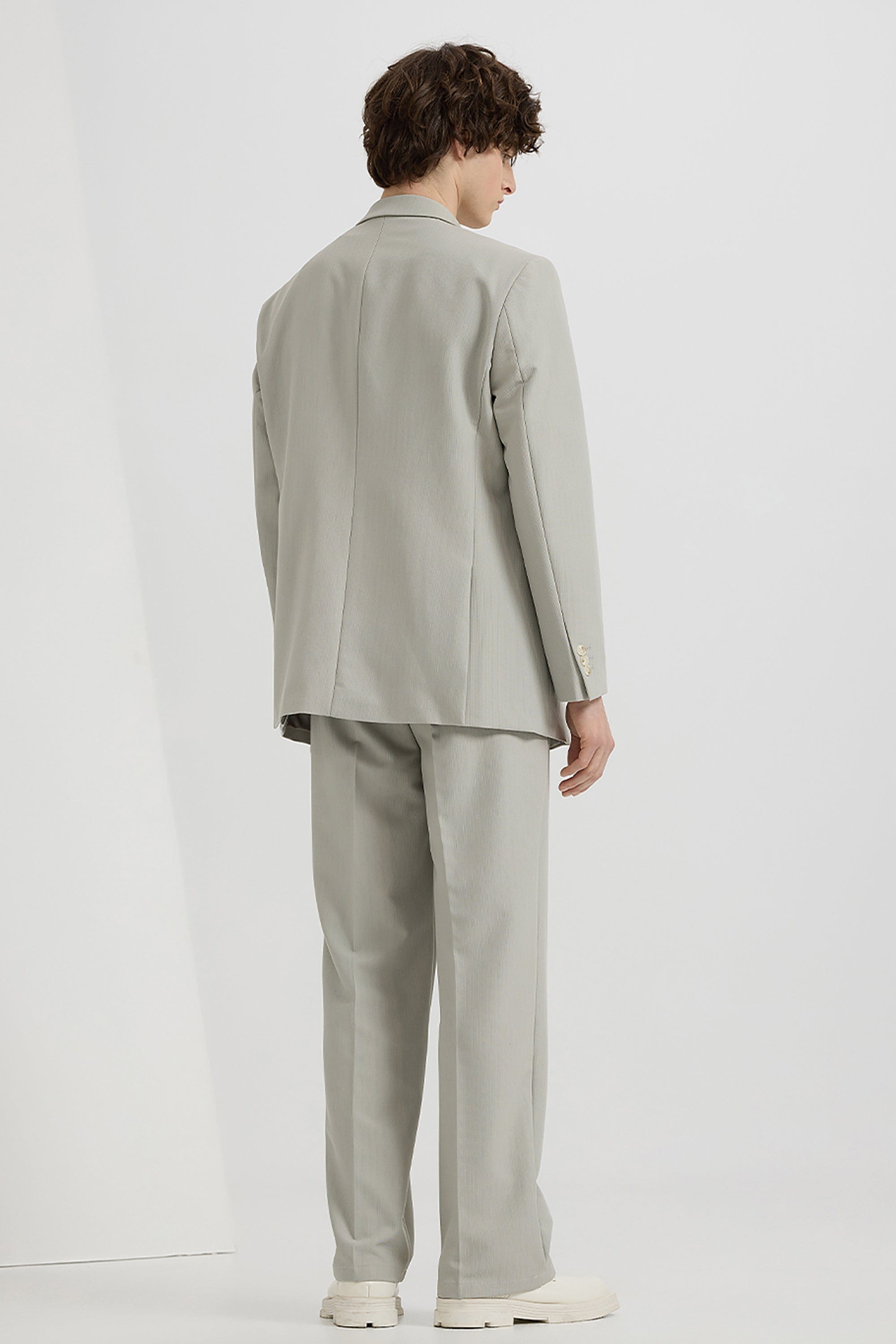 aesido Black 2 Piece High Quality Double Breasted Peaked Lapel Loose Casual Men's Suit