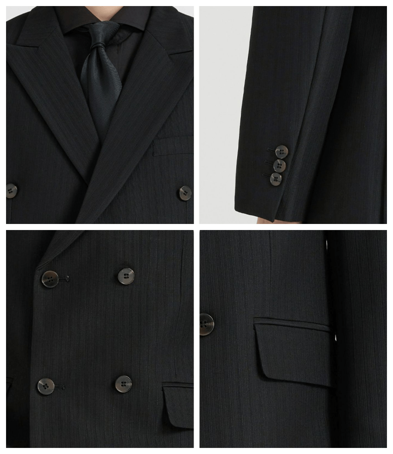 aesido Black 2 Piece High Quality Double Breasted Peaked Lapel Loose Casual Men's Suit