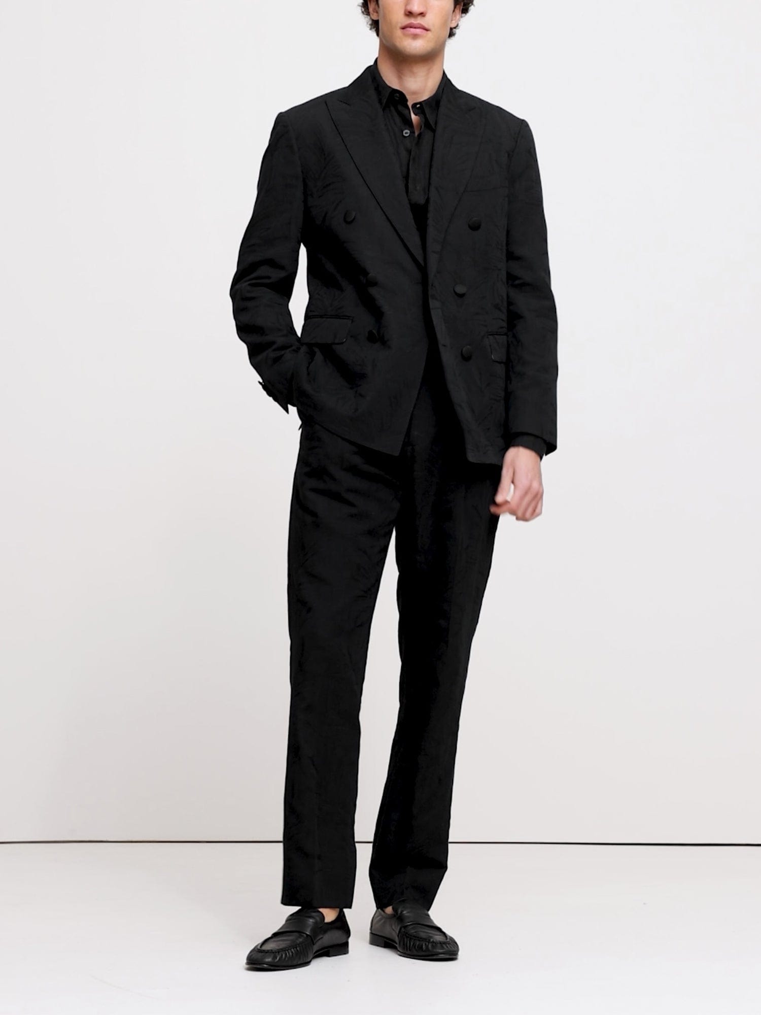 mens black dress outfits Black Jacquard Double-Breasted Groom Suit