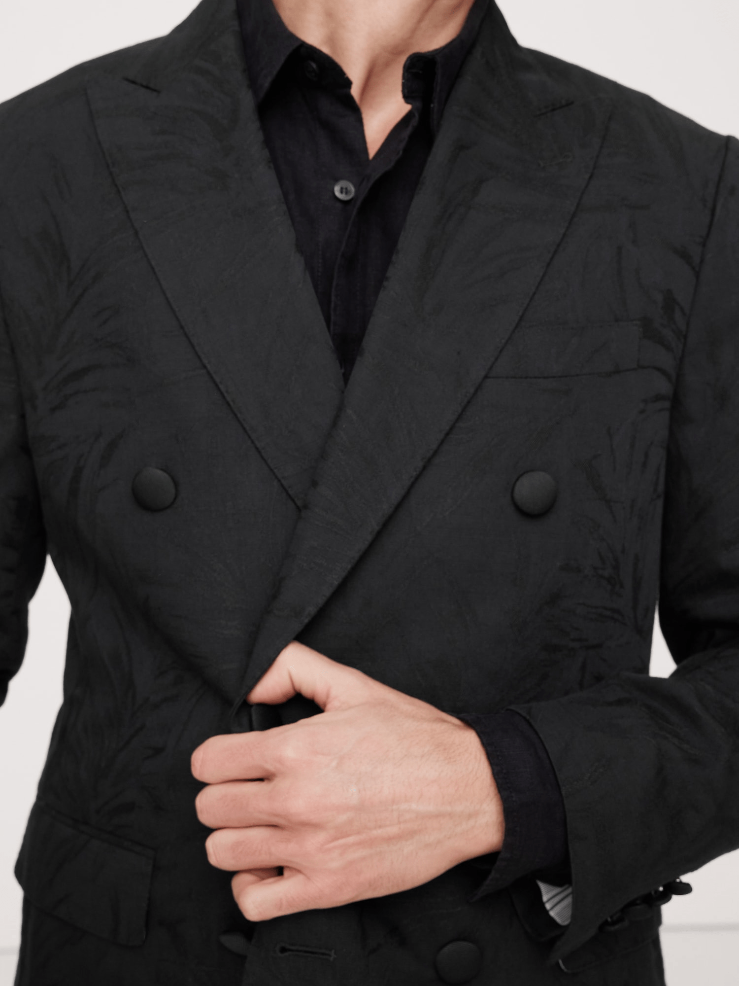 aesido Black 2 Piece Jacquard Double Breasted Business Casual Men's Suit Groom Weeding Drees