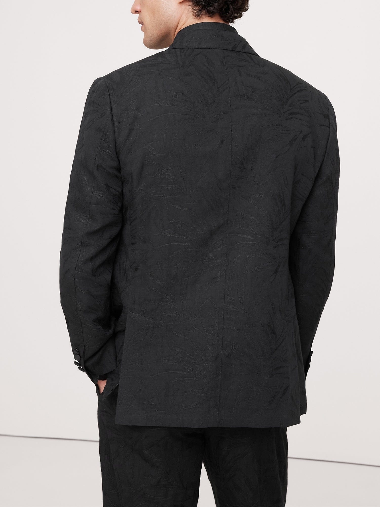 aesido Black 2 Piece Jacquard Double Breasted Business Casual Men's Suit Groom Weeding Drees