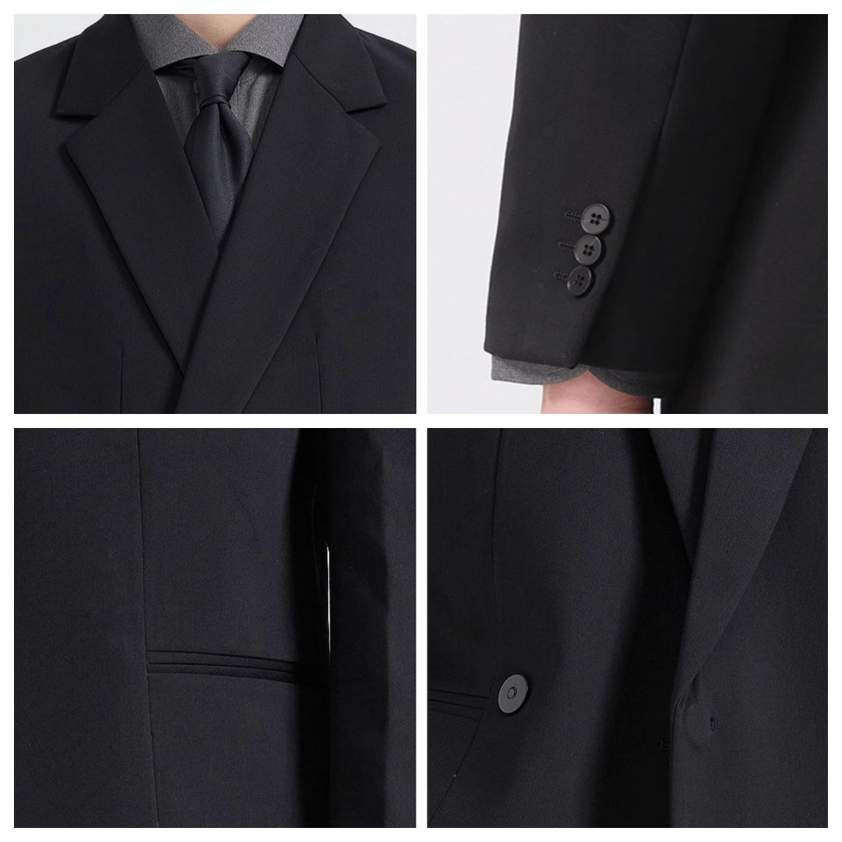 aesido Black 2 Piece Notch Lapel Concealed Button Casual Men's Suit
