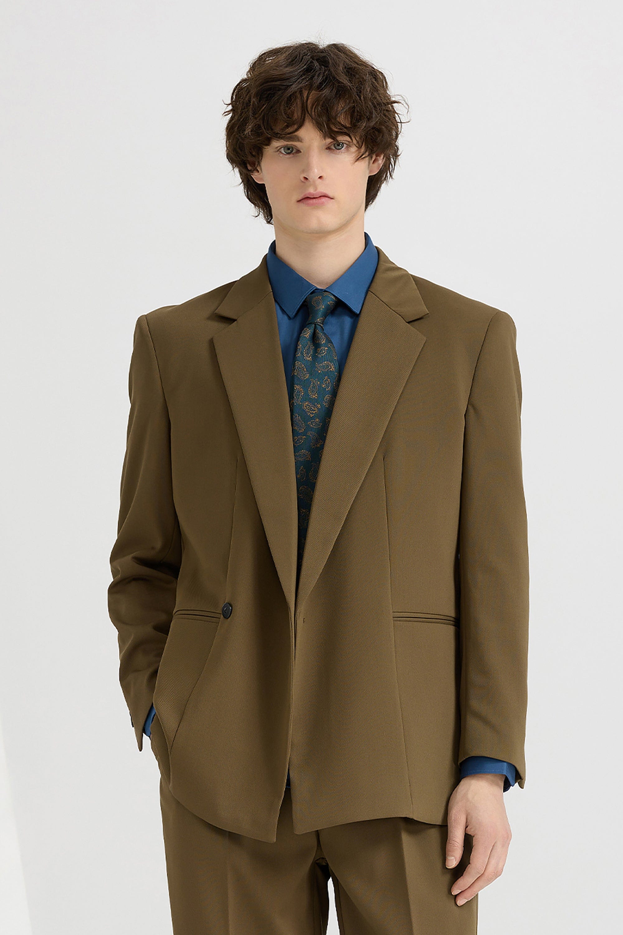 aesido Black 2 Piece Notch Lapel Concealed Button Casual Men's Suit