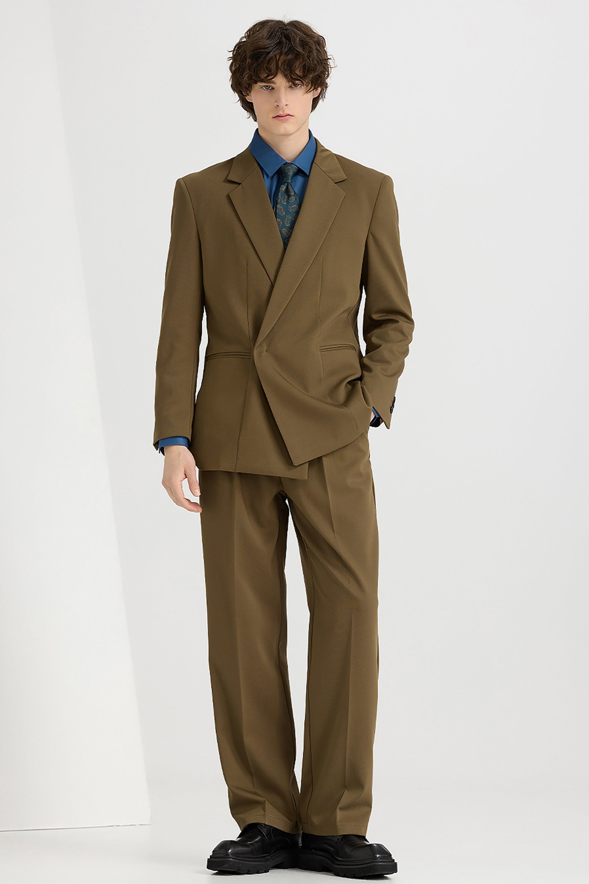 aesido Black 2 Piece Notch Lapel Concealed Button Casual Men's Suit