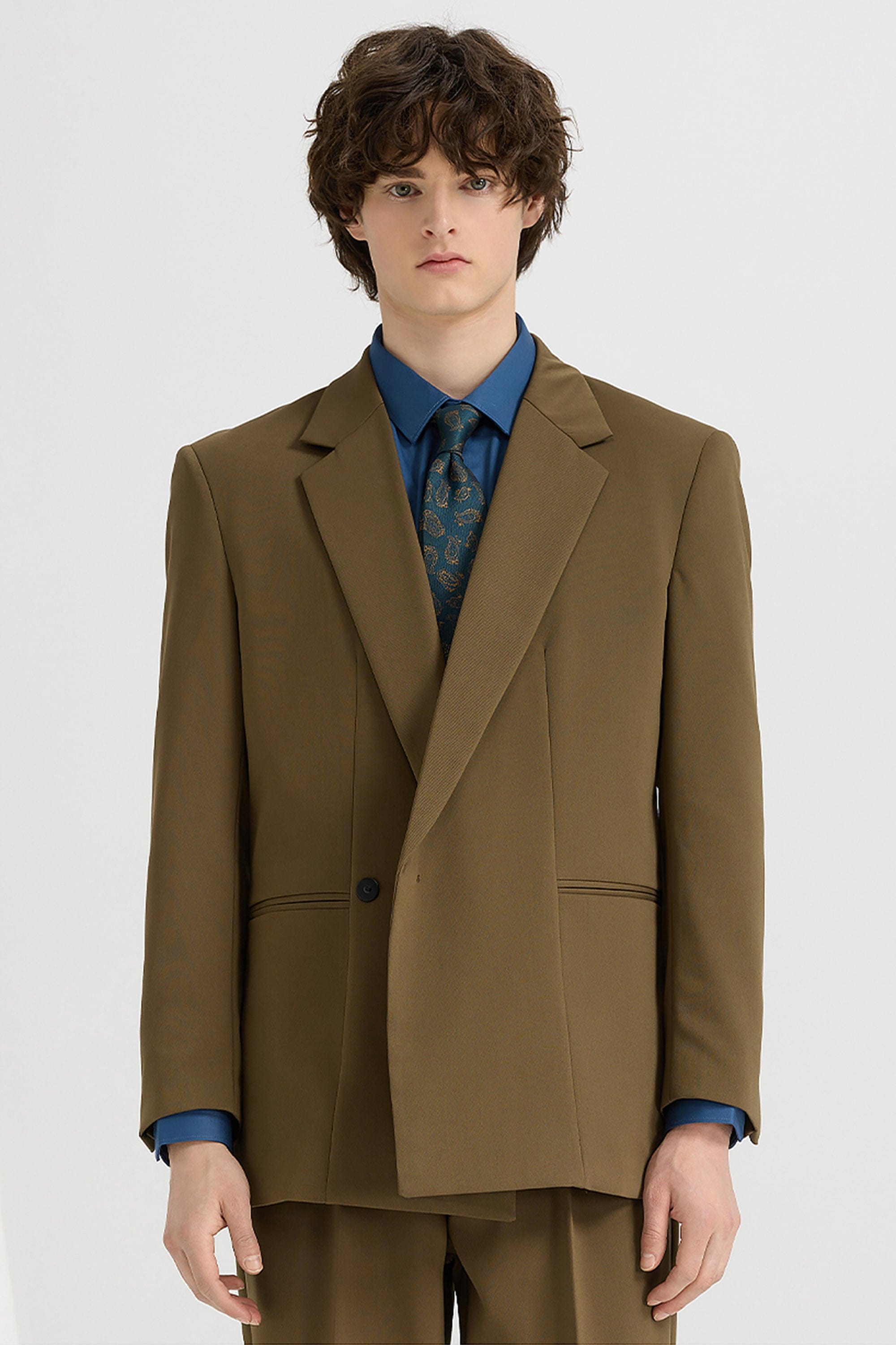 aesido Black 2 Piece Notch Lapel Concealed Button Casual Men's Suit