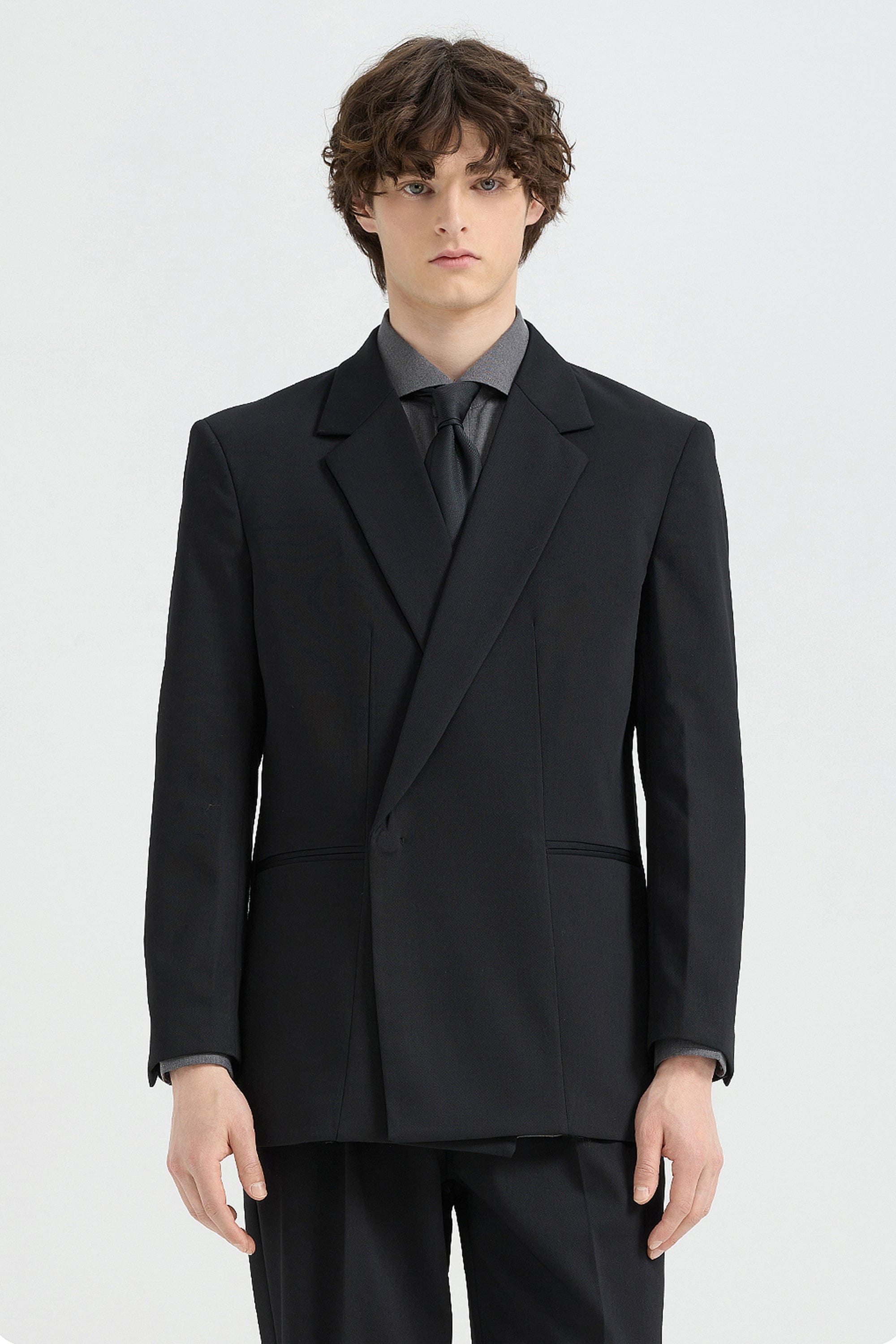 aesido Black 2 Piece Notch Lapel Concealed Button Casual Men's Suit