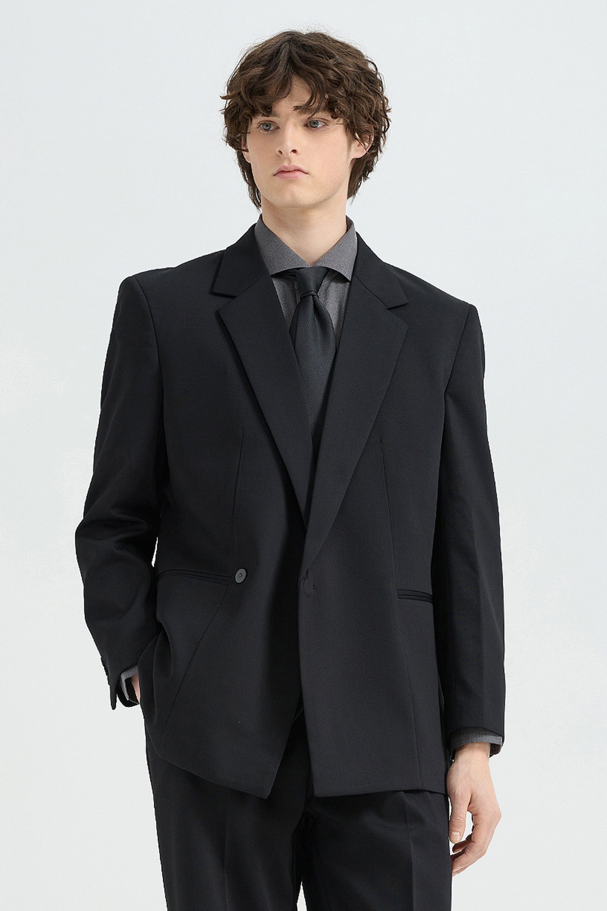 aesido Black 2 Piece Notch Lapel Concealed Button Casual Men's Suit