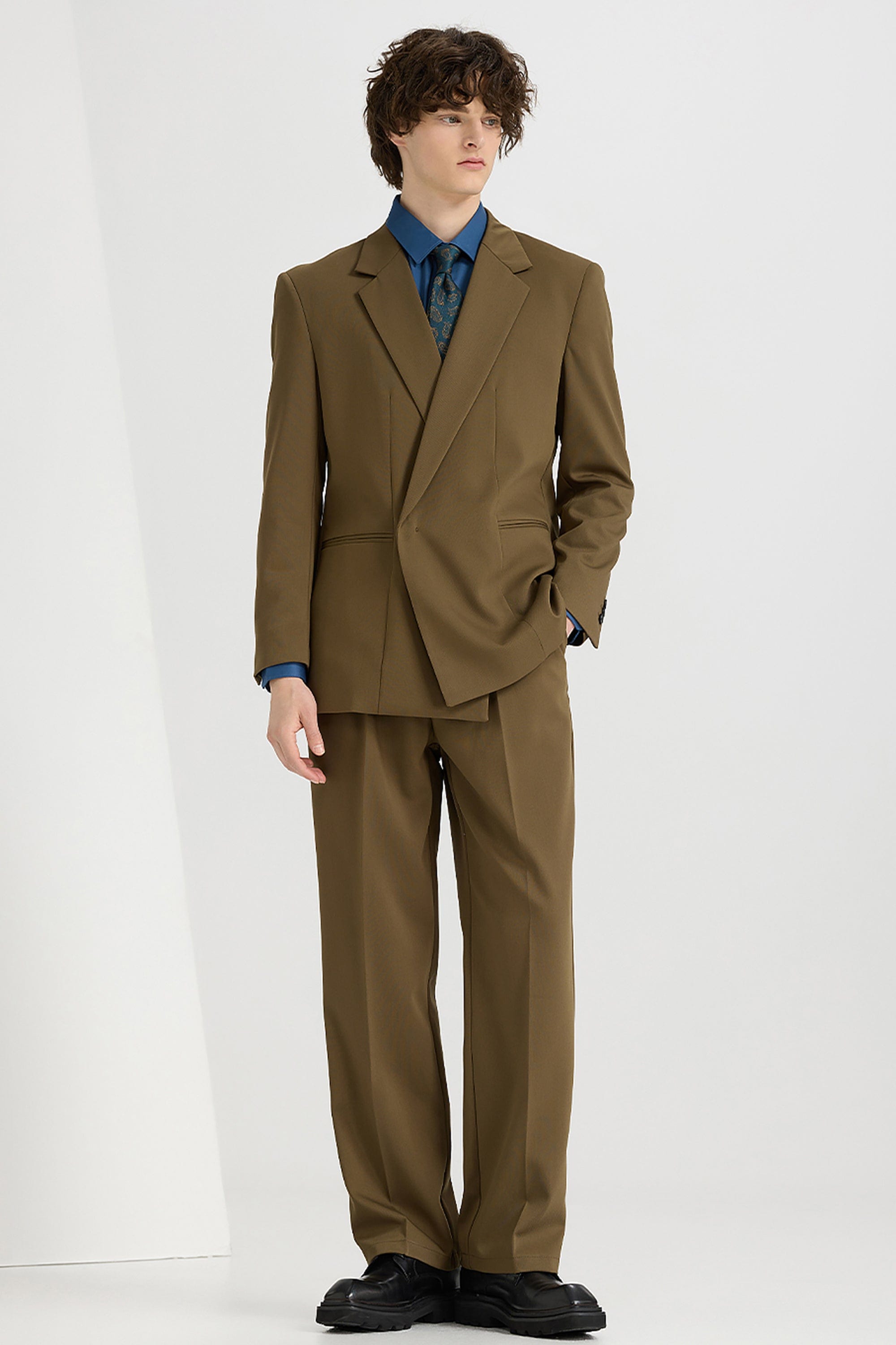 aesido Black 2 Piece Notch Lapel Concealed Button Casual Men's Suit