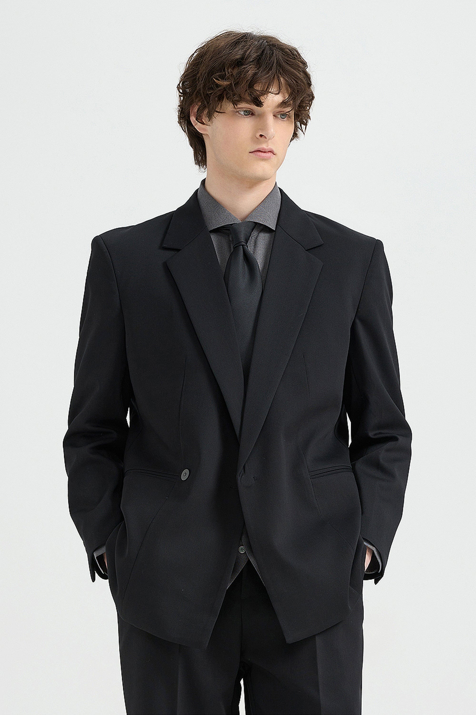 aesido Black 2 Piece Notch Lapel Concealed Button Casual Men's Suit