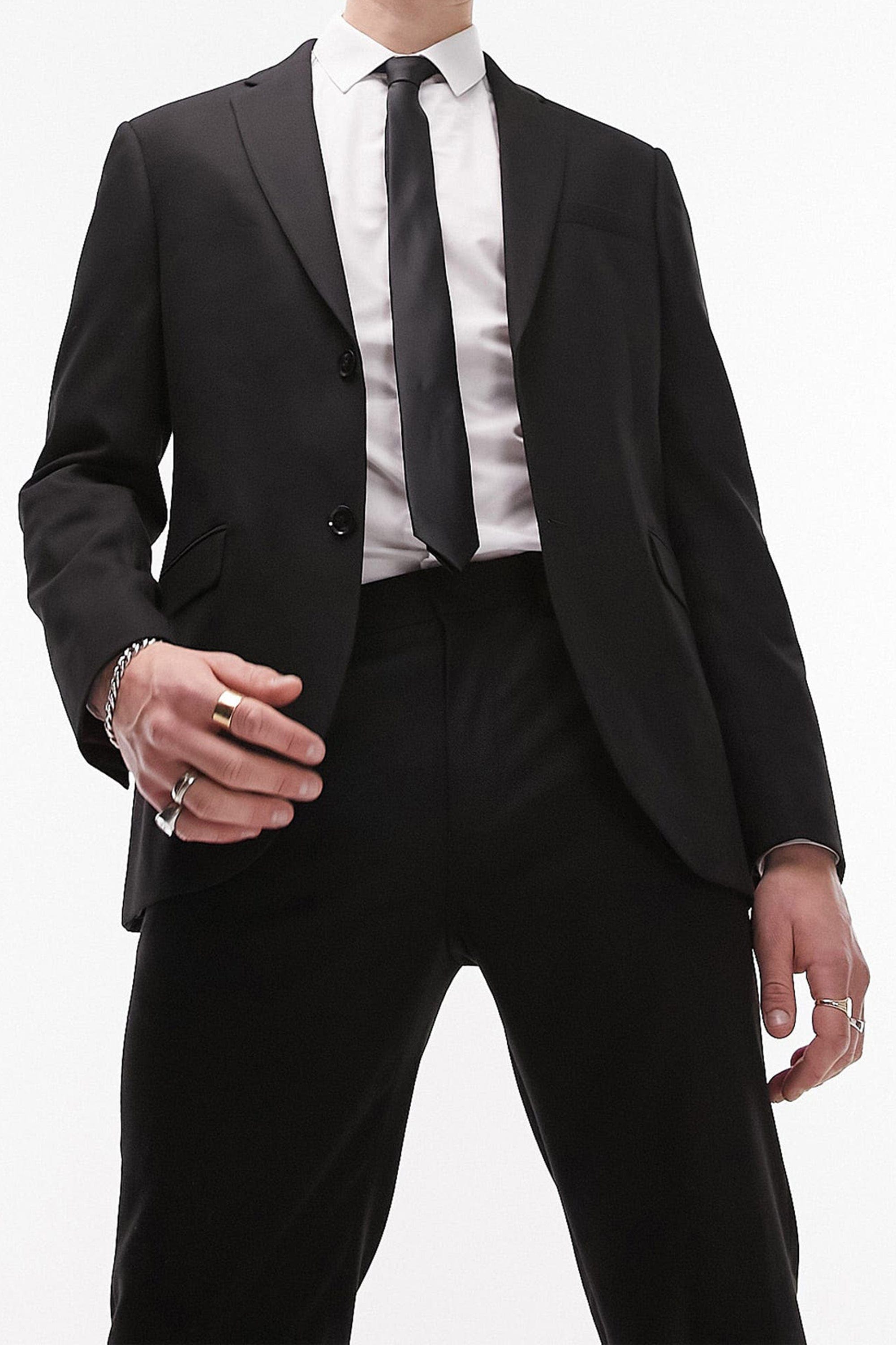 aesido Black 2 Piece Notch Lapel Fashionable Slim Fit Mens Suit (Blazer+Pants)