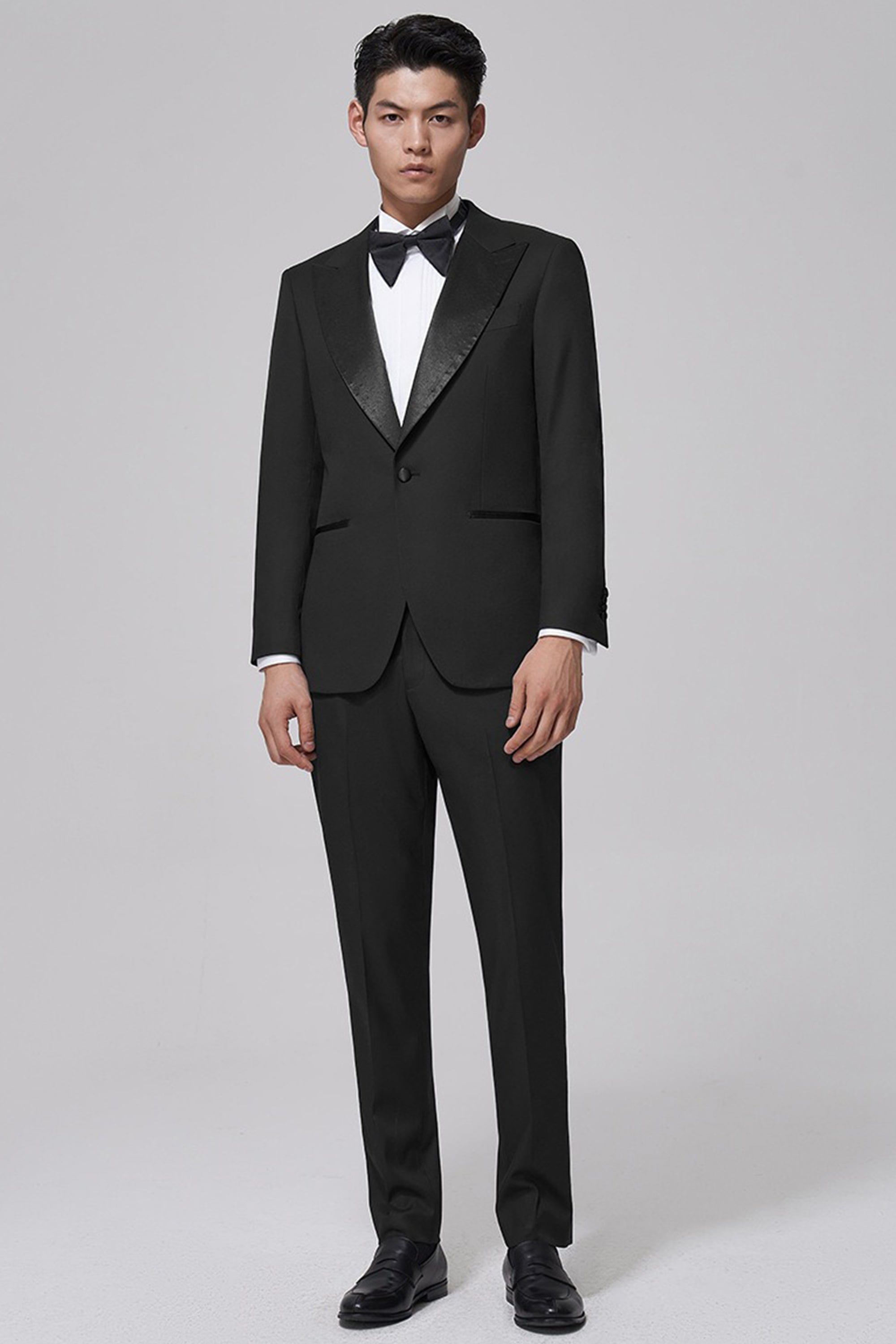 aesido Black 2 Piece Peaked Lapel Double Breasted Business Slim Fit Men's Suit Groom Wedding Dress