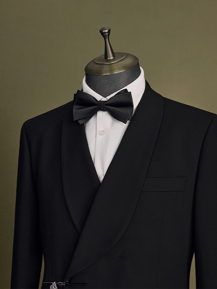 aesido Black 2 Piece Shawl Lapel double Buttons Men's Suit Groom Wedding Banquet Dress