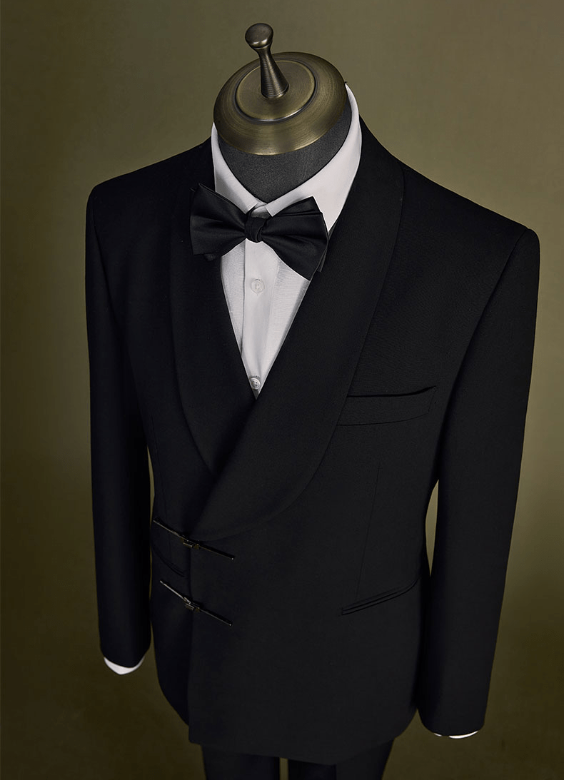 aesido Black 2 Piece Shawl Lapel double Buttons Men's Suit Groom Wedding Banquet Dress