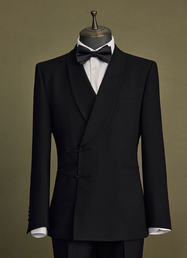 aesido Black 2 Piece Shawl Lapel double Buttons Men's Suit Groom Wedding Banquet Dress