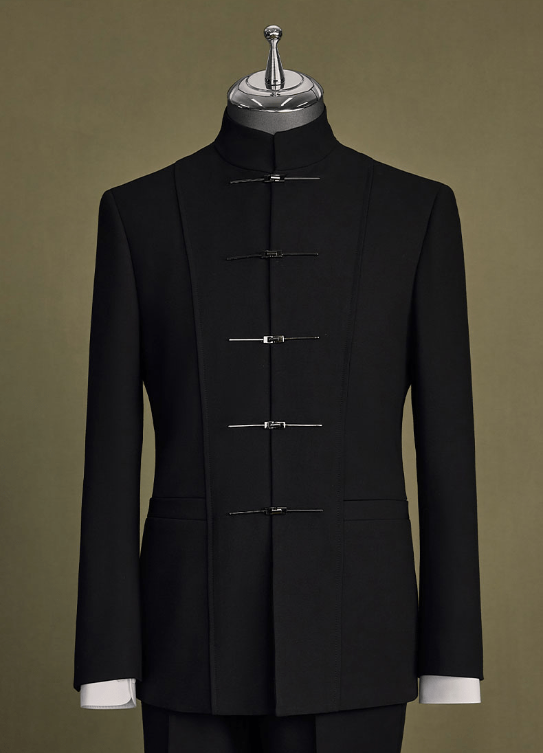 aesido Black 2 Piece Single Breasted Men Zhongshan Suit Groom Wedding Banquet Dress